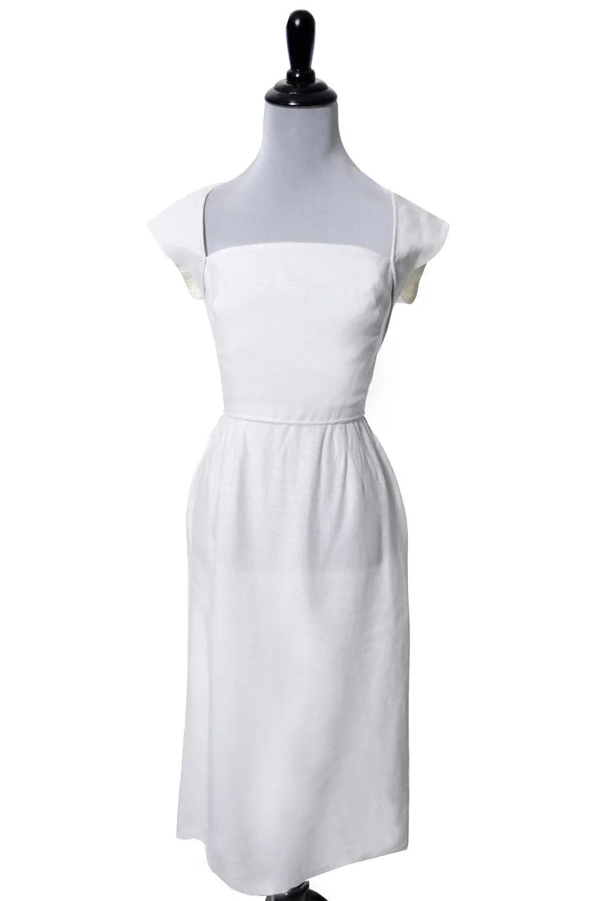 1950s Pat Premo White Linen Vintage Dress