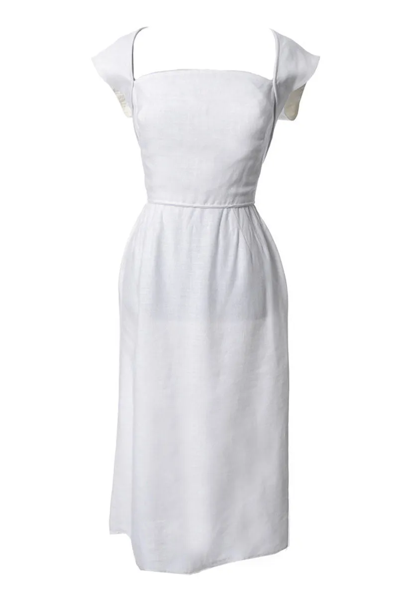 1950s Pat Premo White Linen Vintage Dress