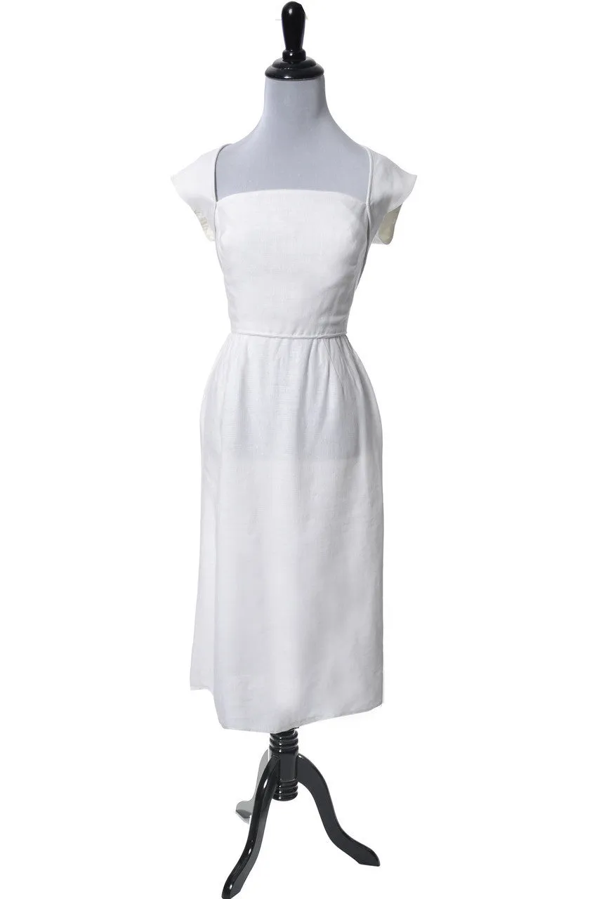 1950s Pat Premo White Linen Vintage Dress