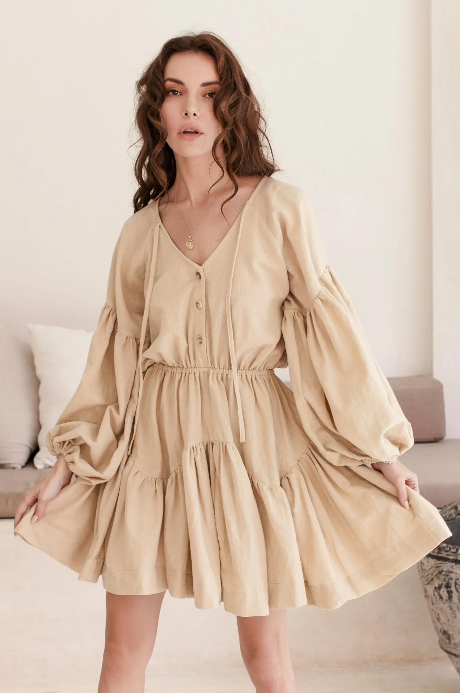 Alessandra Balloon Sleeve Mini Dress (Sale)
