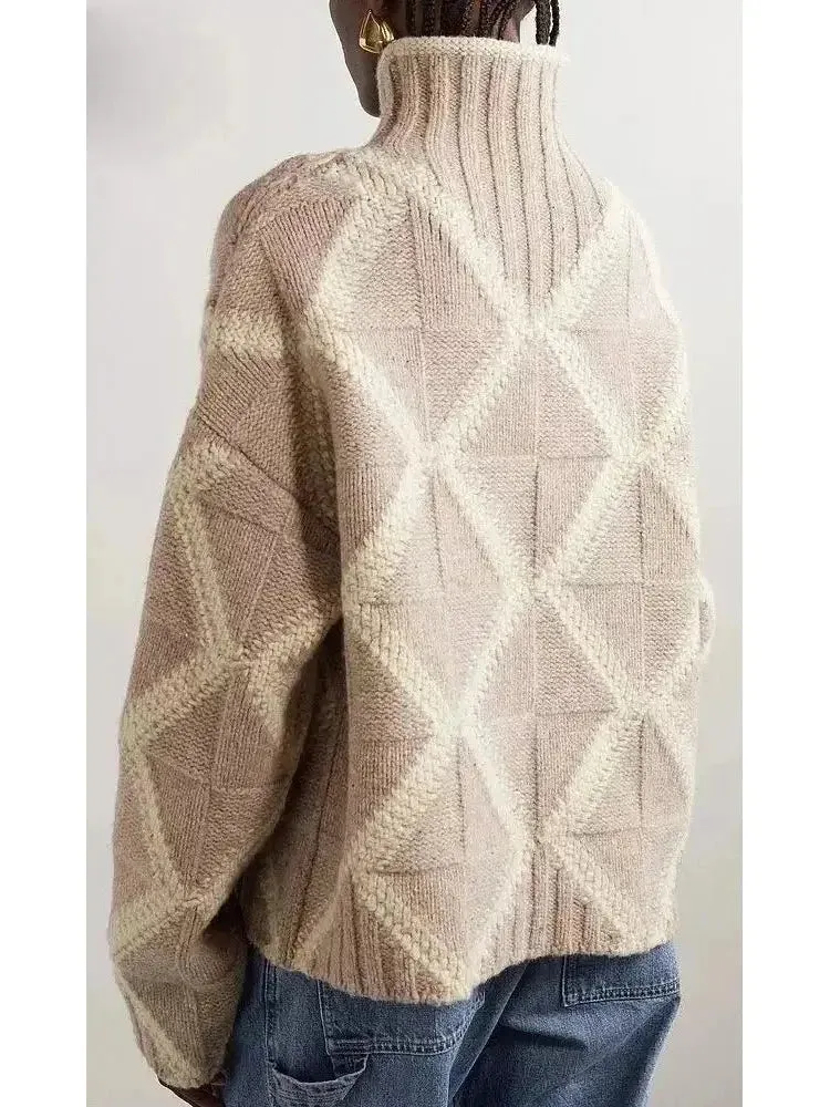 Argyle Intarsia-Knit Cashmere Turtleneck Sweater