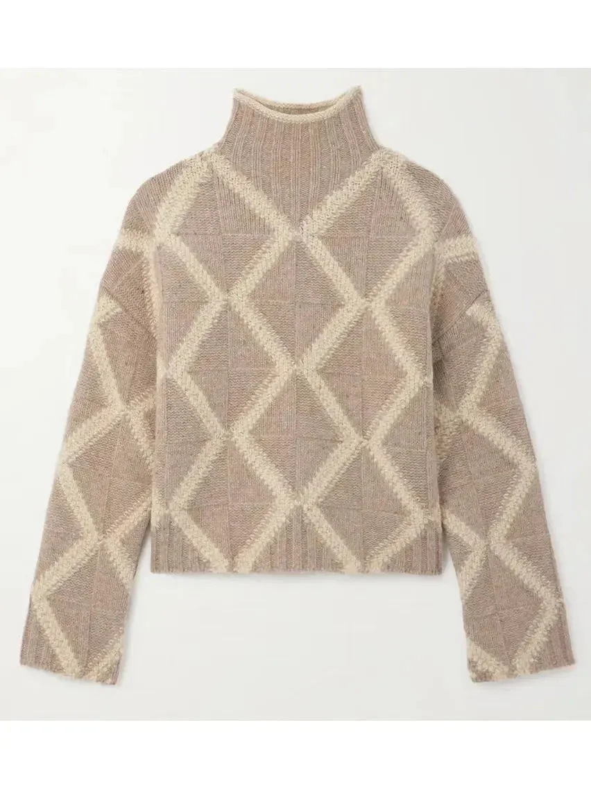 Argyle Intarsia-Knit Cashmere Turtleneck Sweater