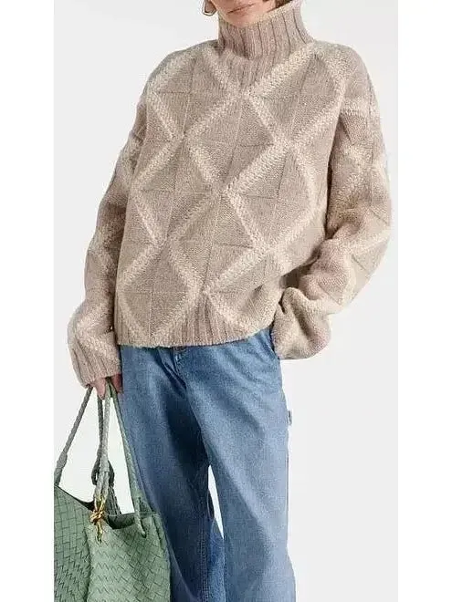 Argyle Intarsia-Knit Cashmere Turtleneck Sweater