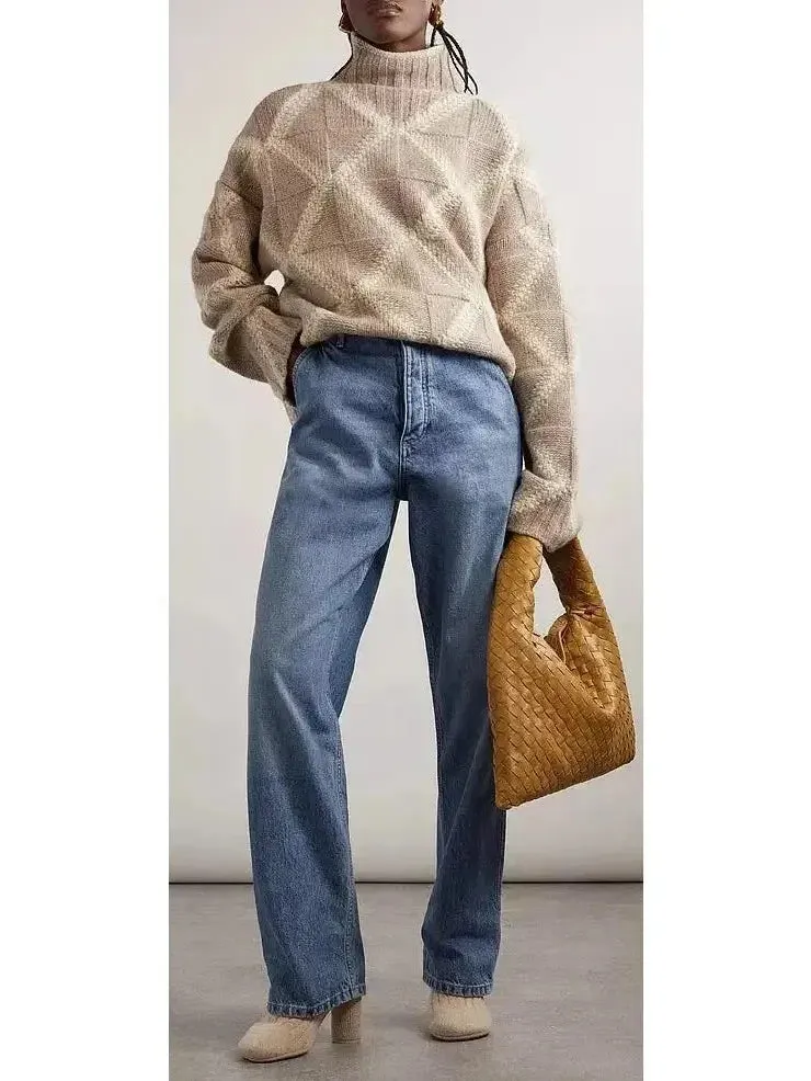 Argyle Intarsia-Knit Cashmere Turtleneck Sweater