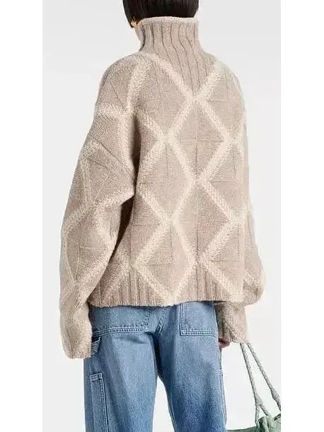 Argyle Intarsia-Knit Cashmere Turtleneck Sweater