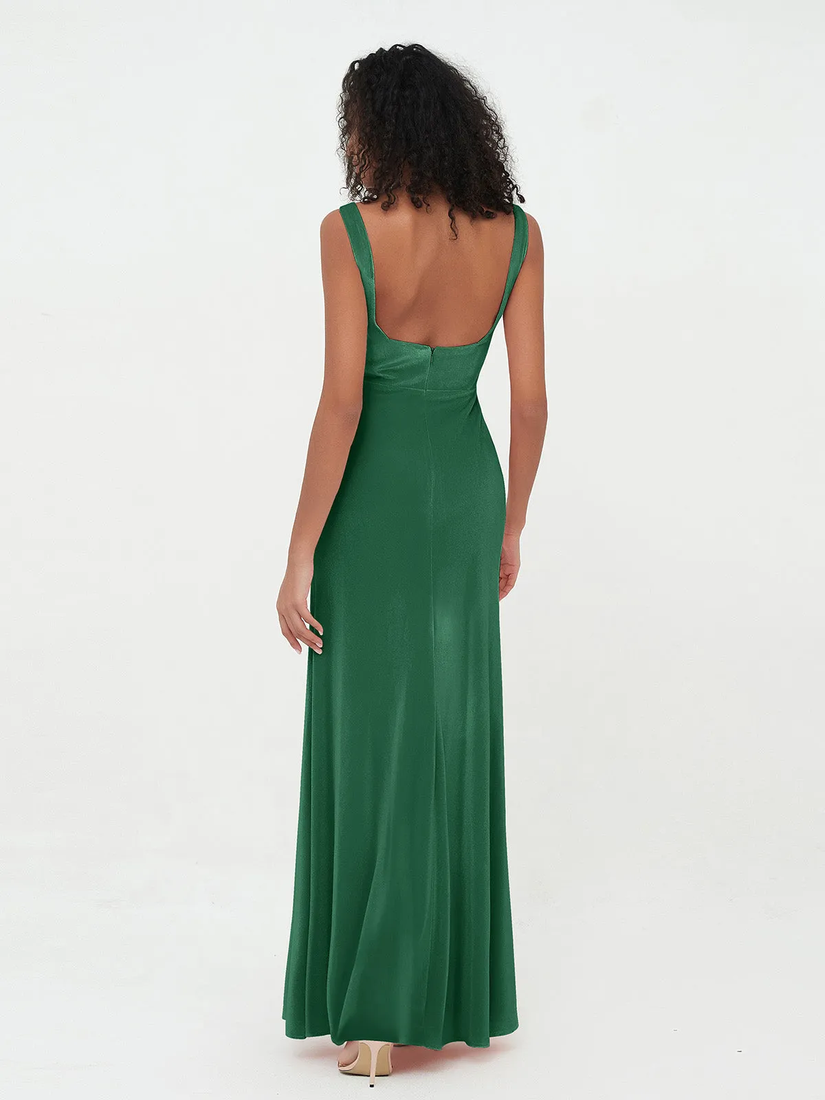 Bateau Neck Mermaid Long Velvet Dresses Dark Green