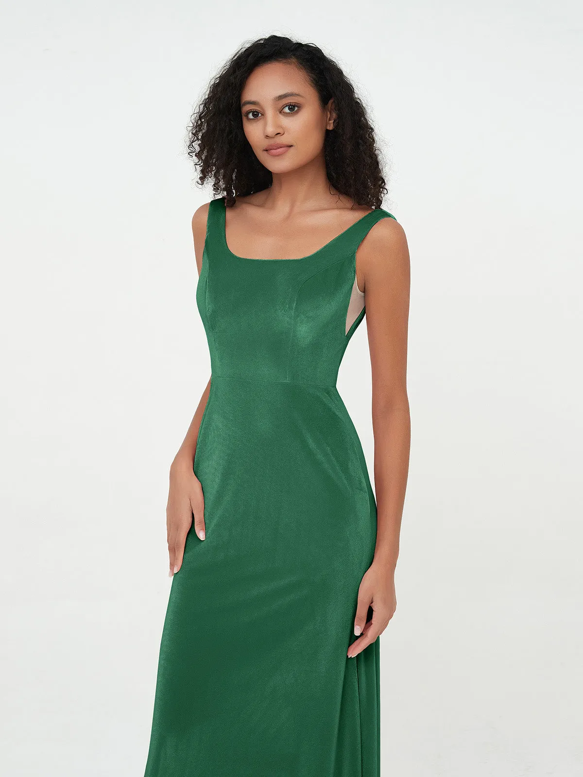 Bateau Neck Mermaid Long Velvet Dresses Dark Green