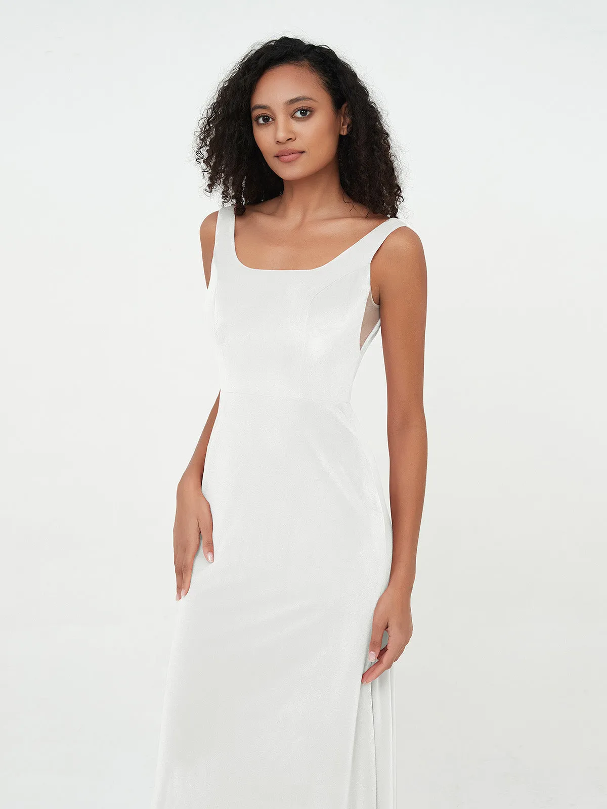 Bateau Neck Mermaid Long Velvet Dresses Ivory