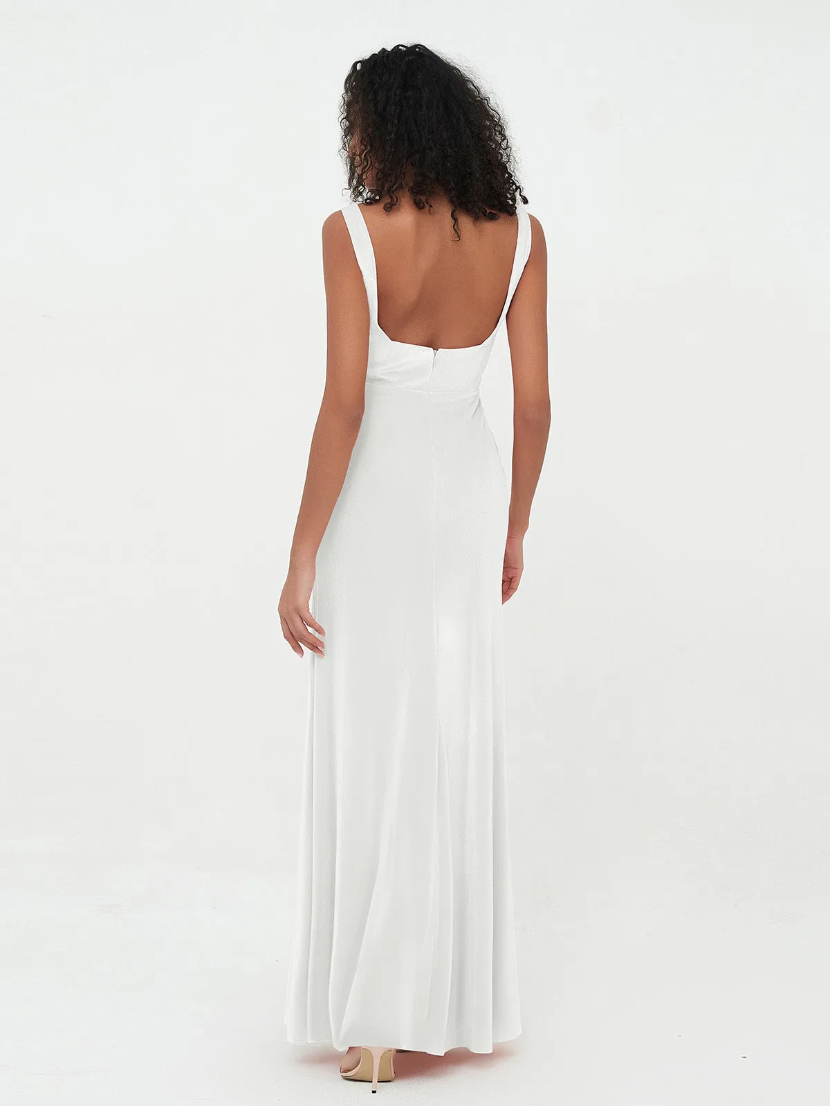 Bateau Neck Mermaid Long Velvet Dresses Ivory
