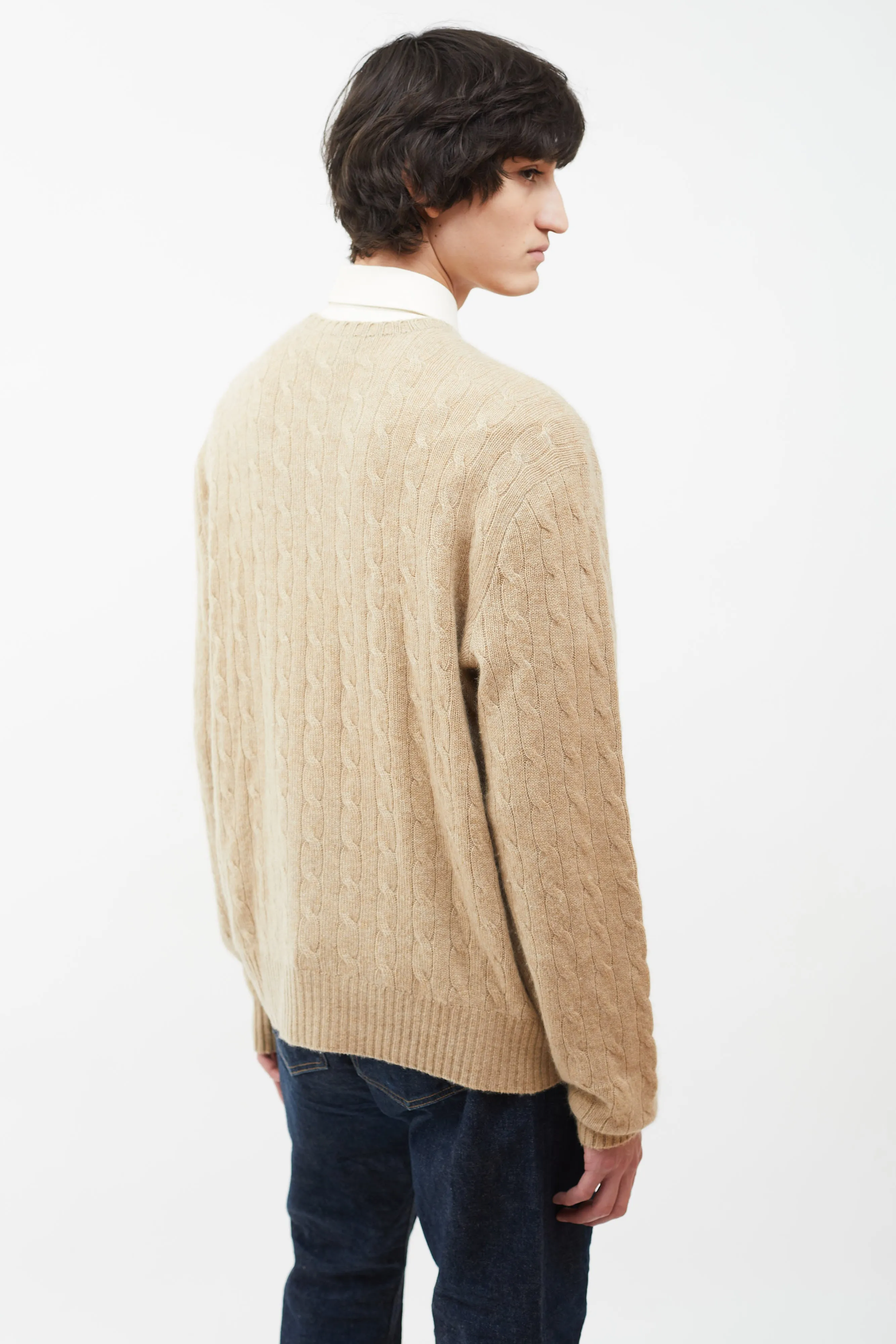 Beige Cable Knit Cashmere Sweater