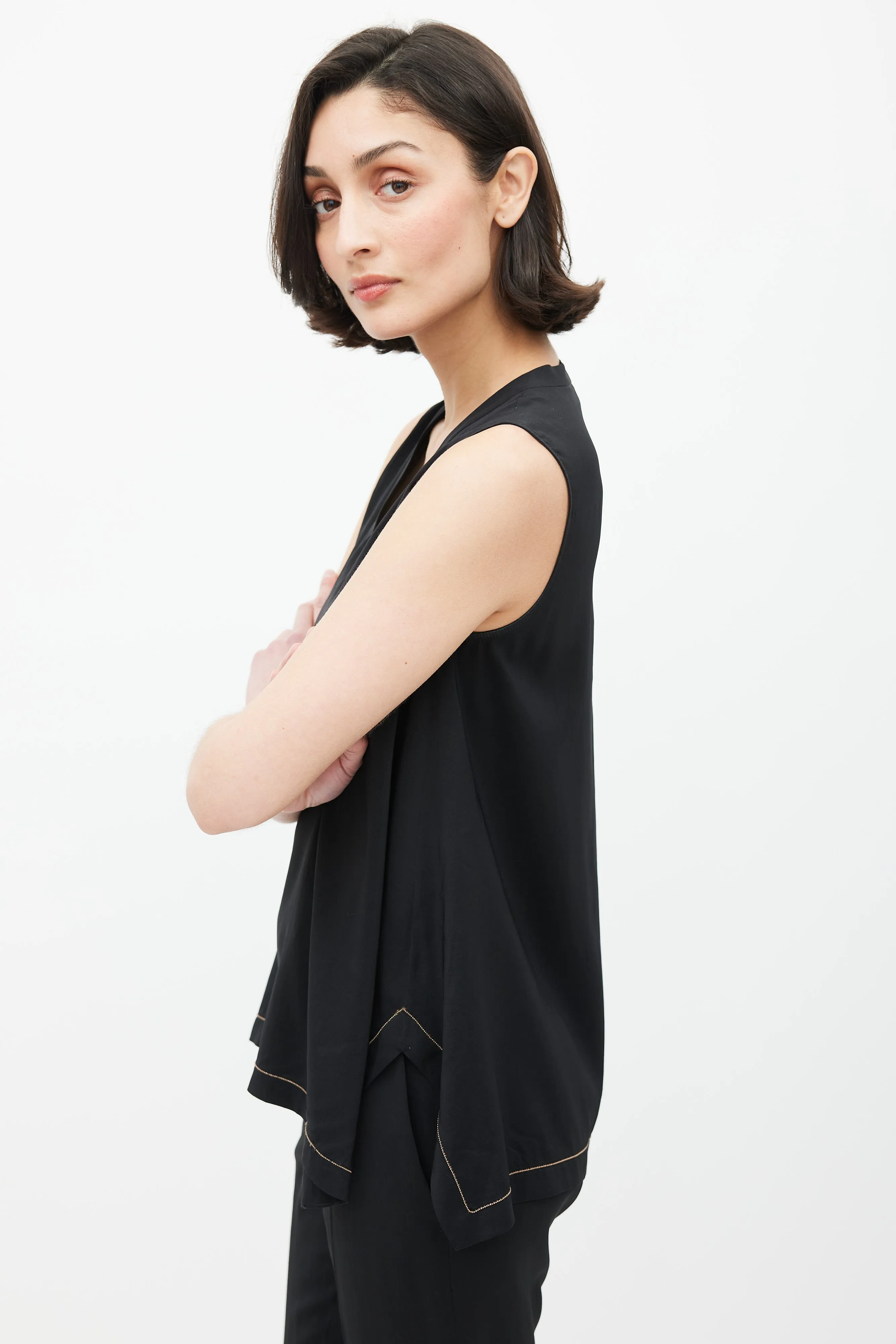 Black & Gold Silk Monilli Top