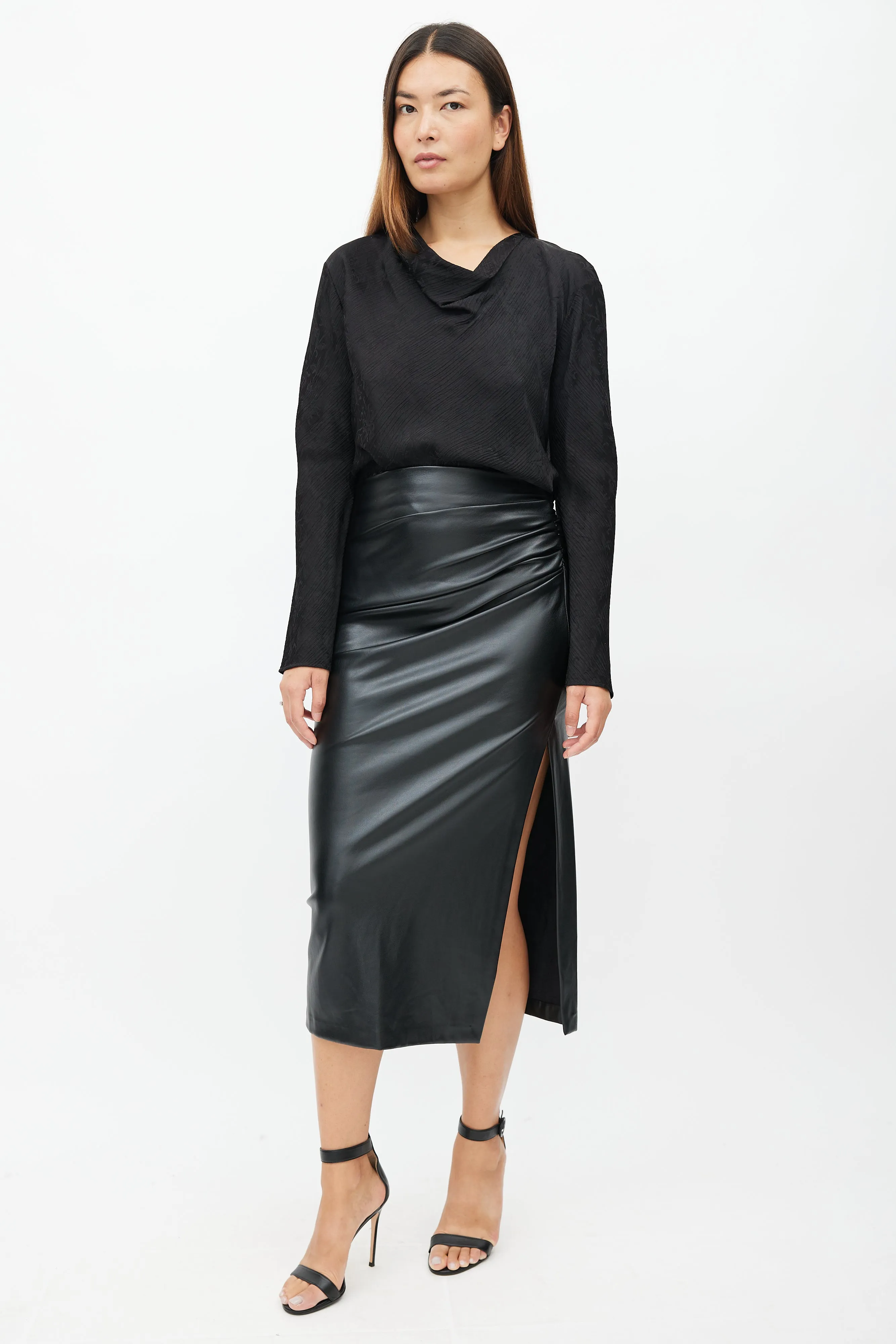 Black Floral Pleated Silk Top