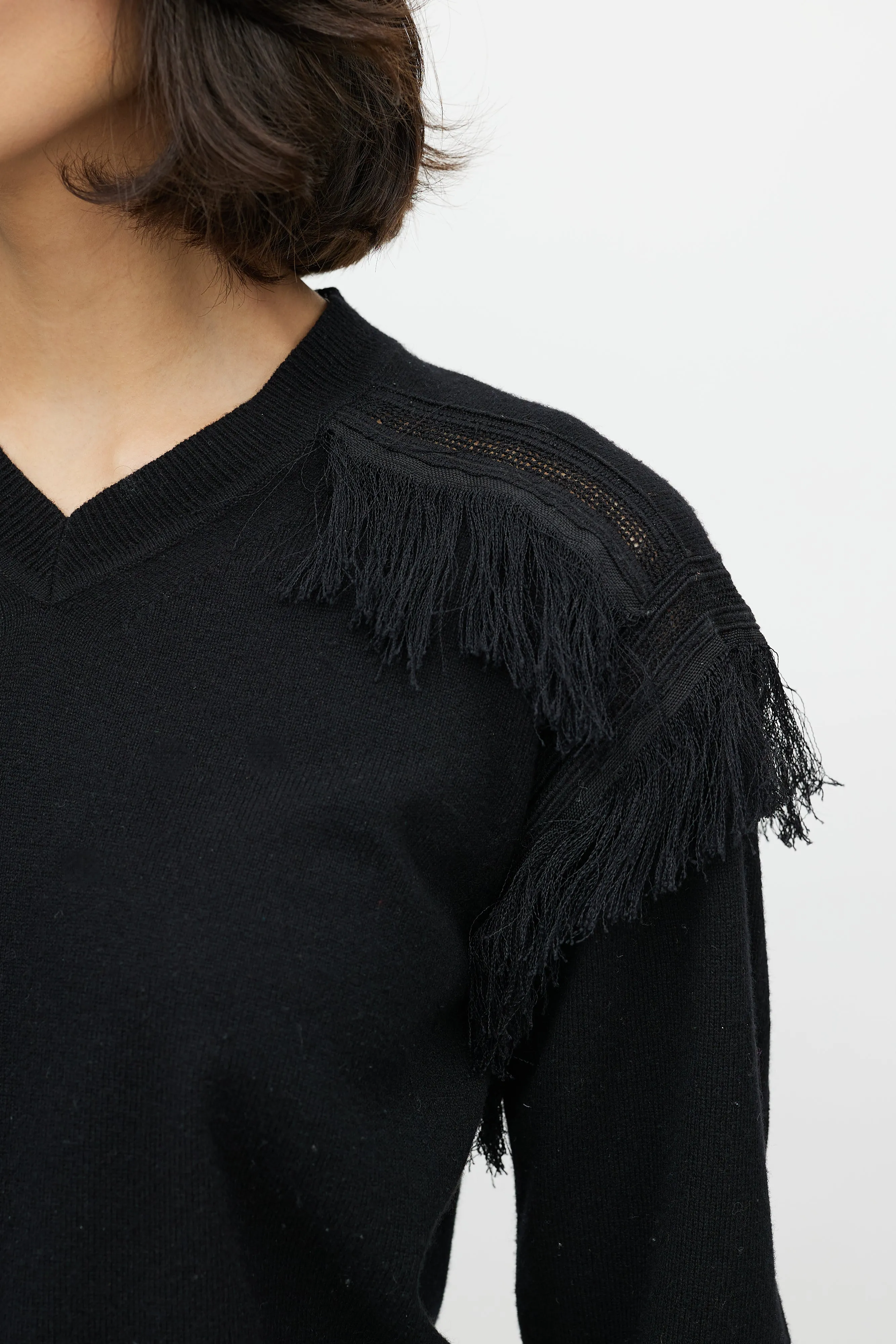 Black Fringe Cashmere Sweater