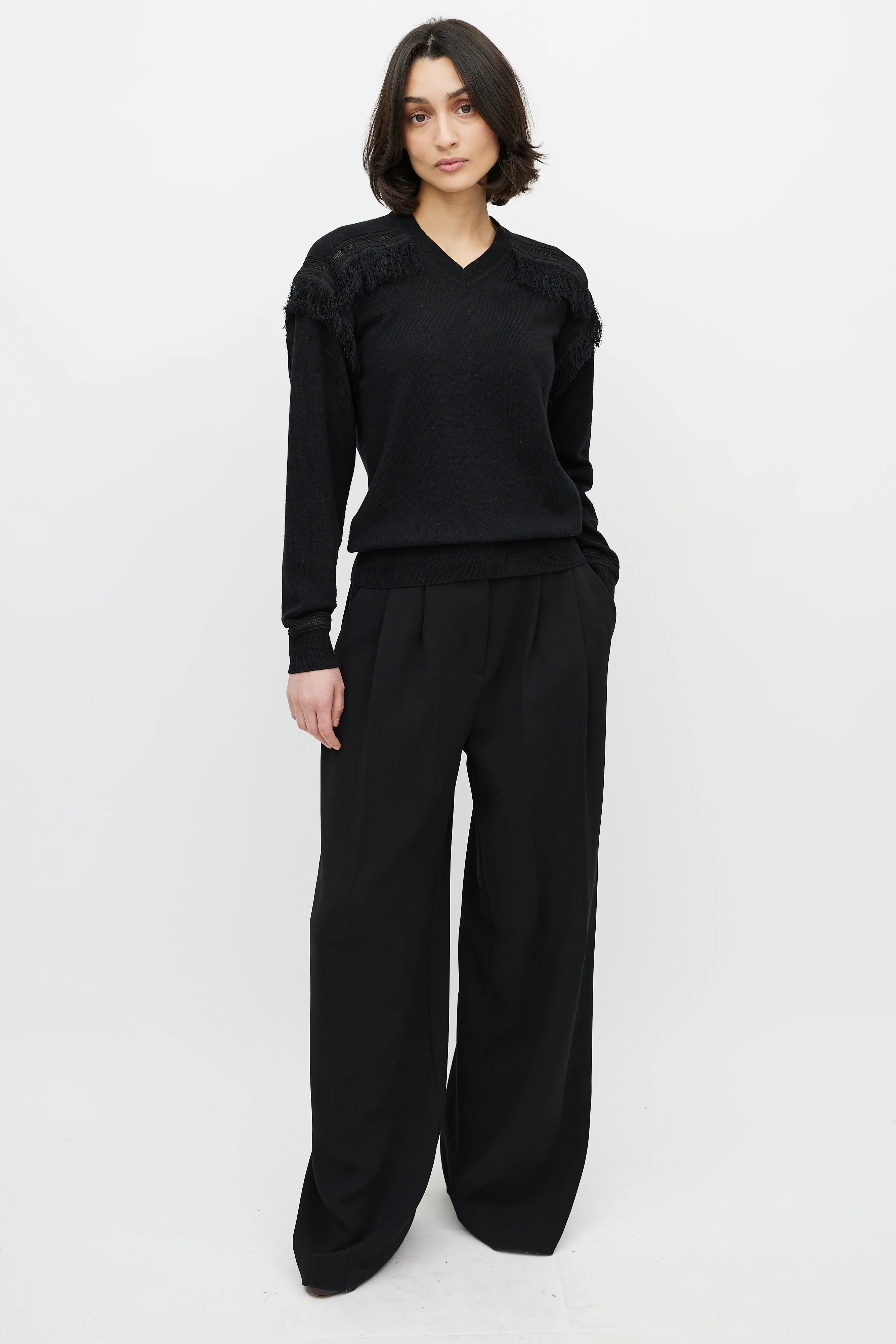 Black Fringe Cashmere Sweater