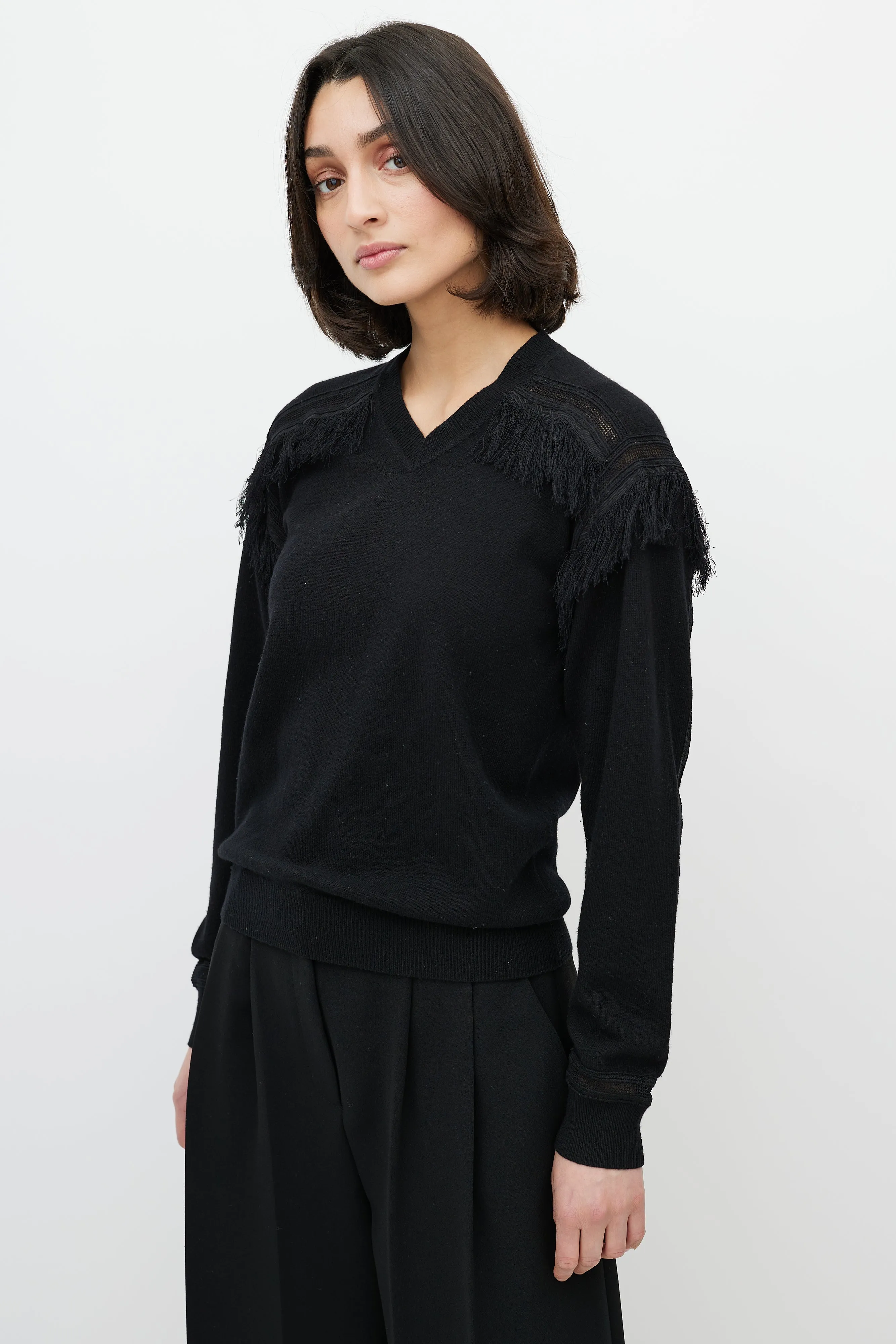 Black Fringe Cashmere Sweater
