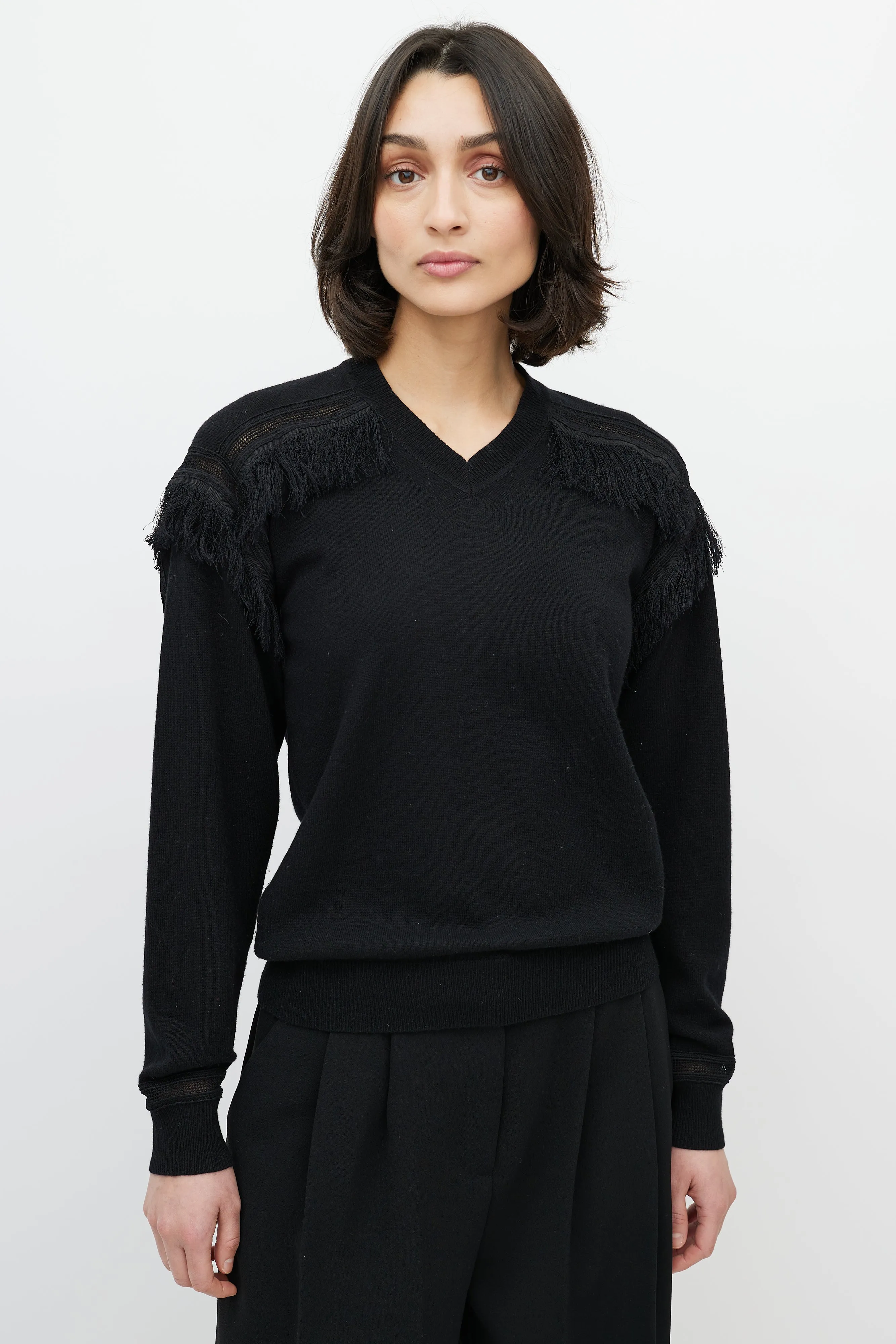 Black Fringe Cashmere Sweater