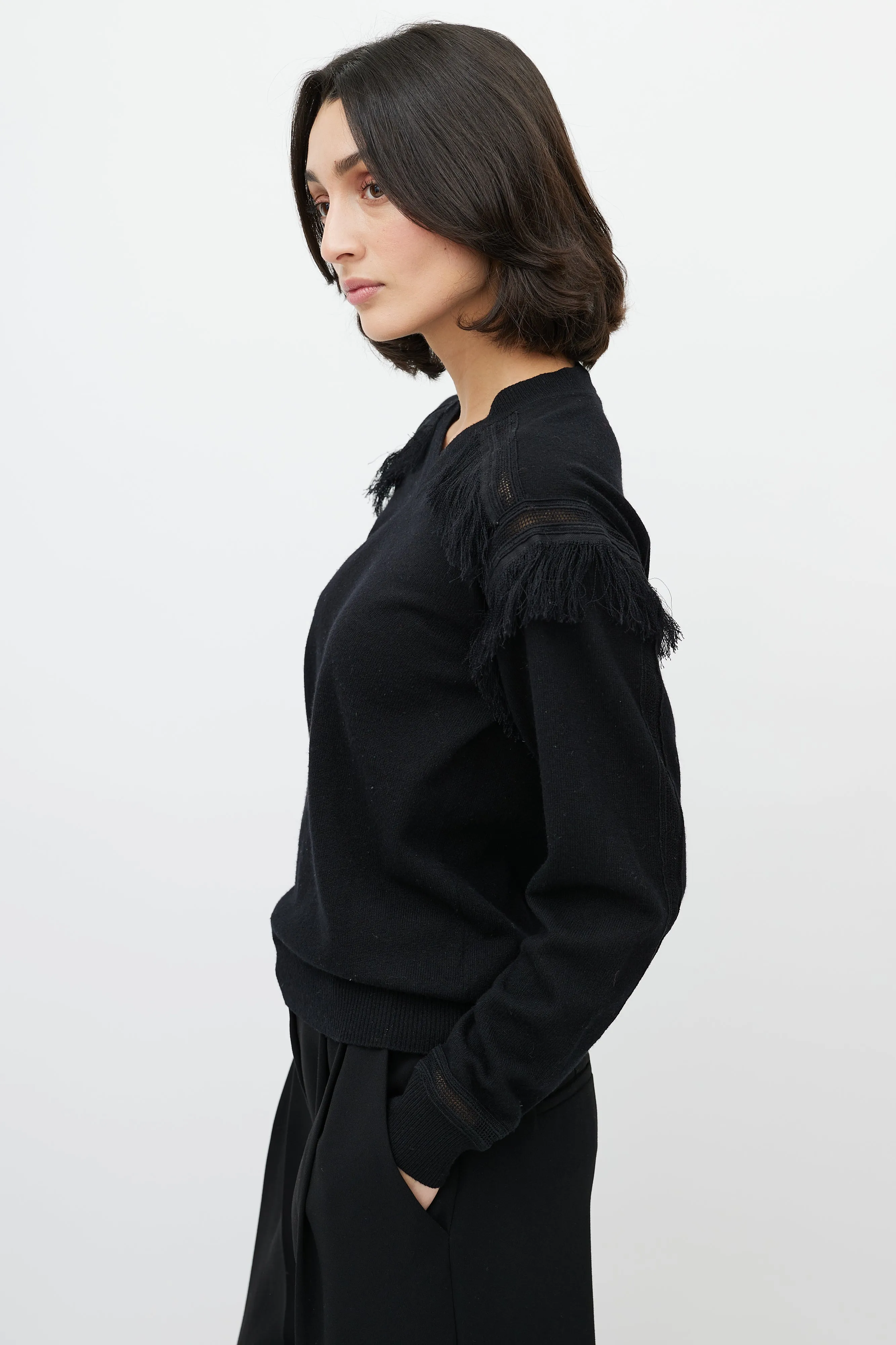 Black Fringe Cashmere Sweater