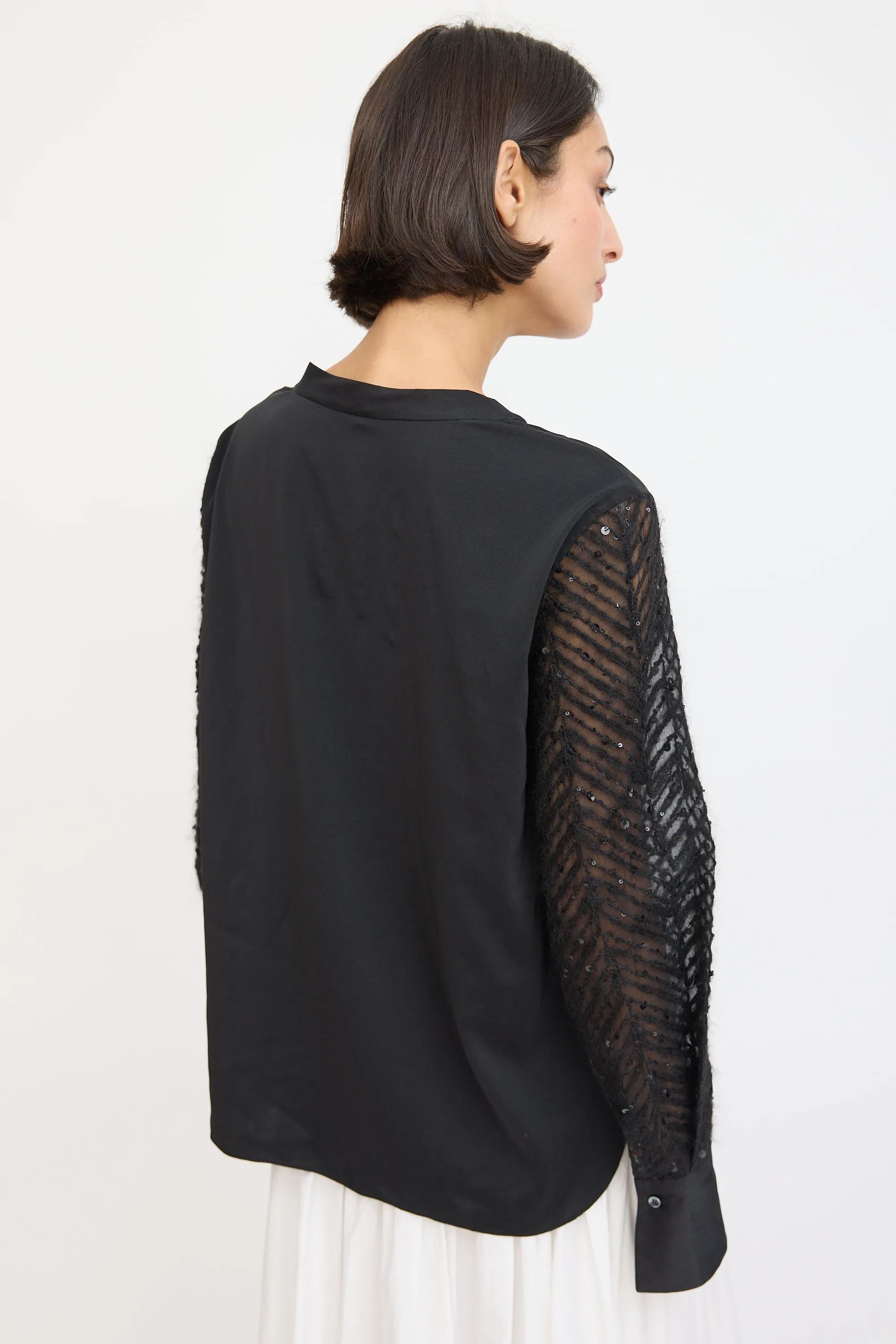 Black Silk & Mohair Sequinned Sleeve Top