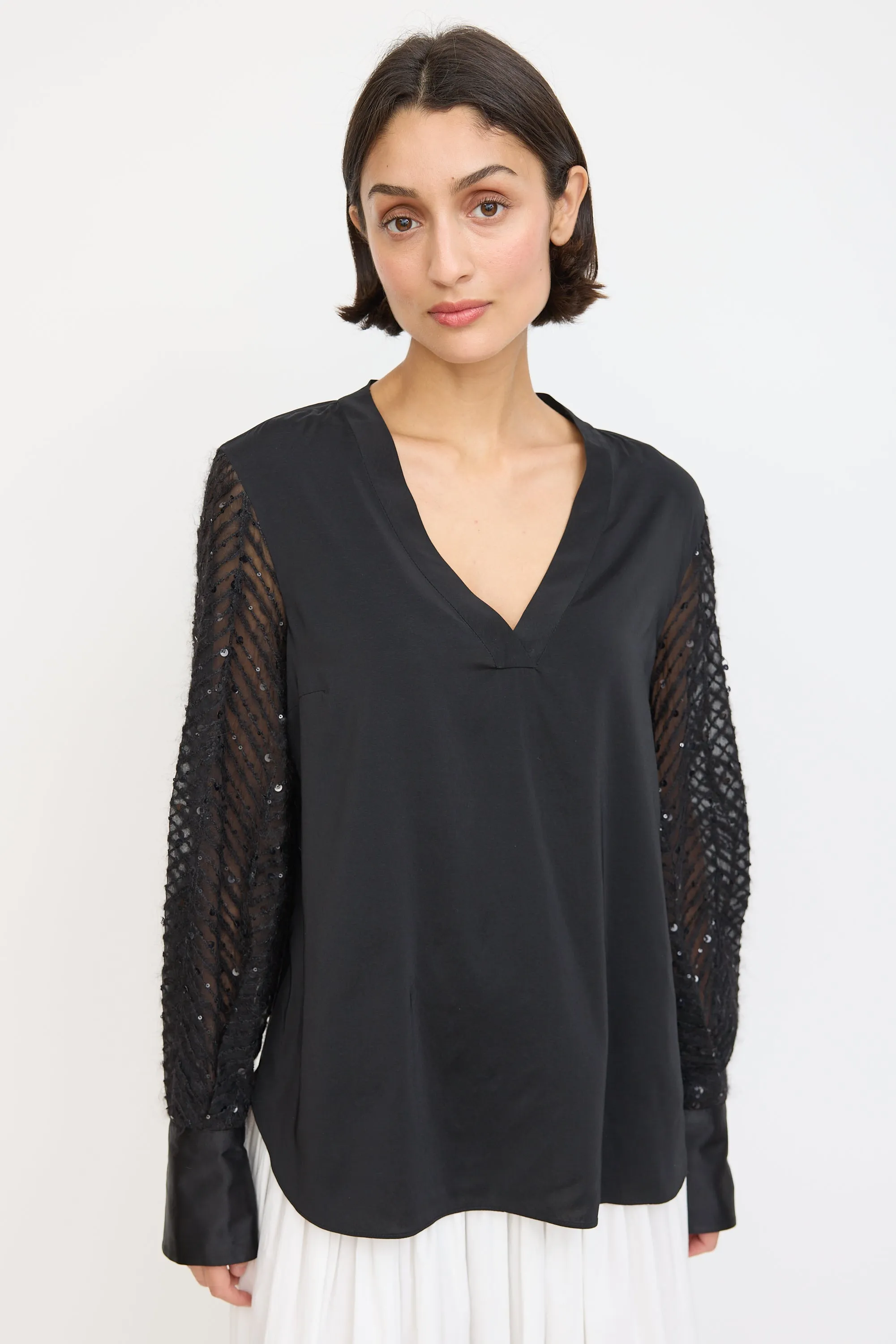 Black Silk & Mohair Sequinned Sleeve Top