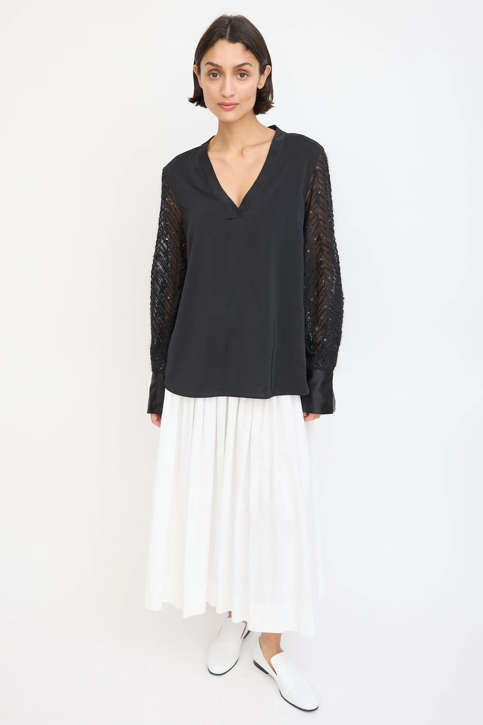 Black Silk & Mohair Sequinned Sleeve Top