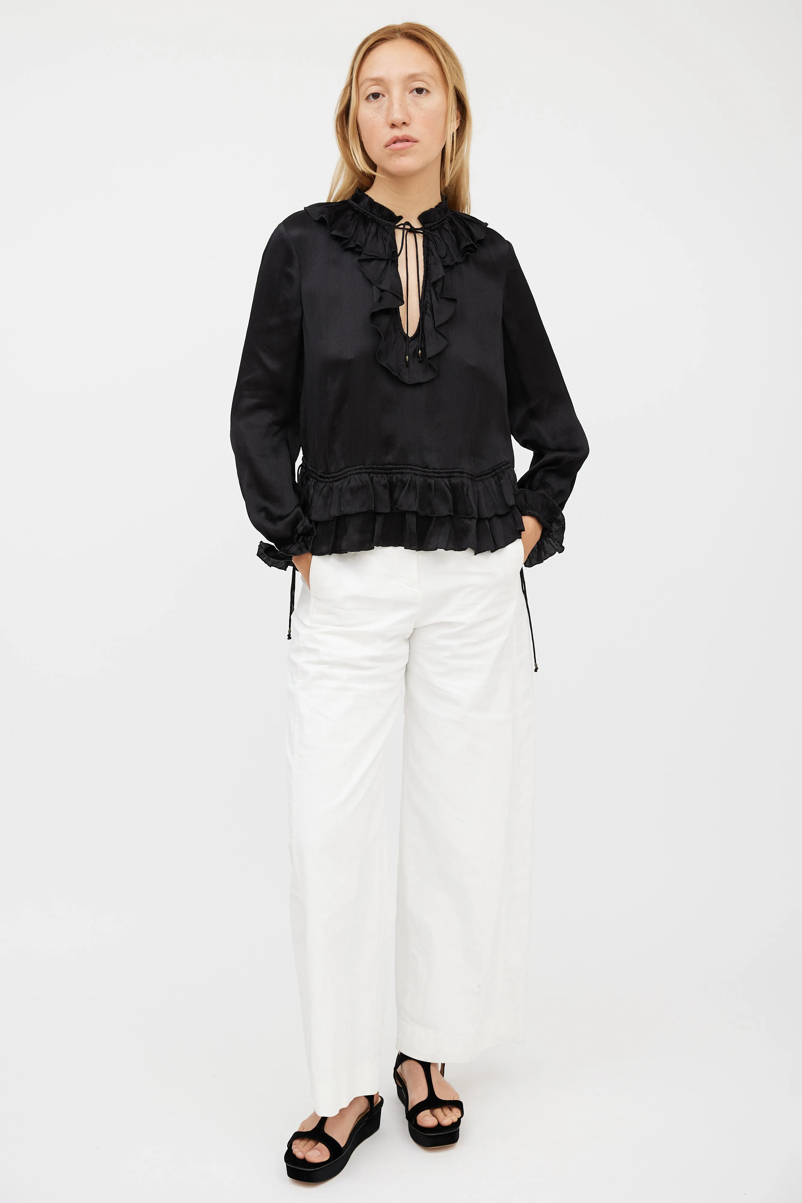 Black Silk Maisie Ruffled Blouse