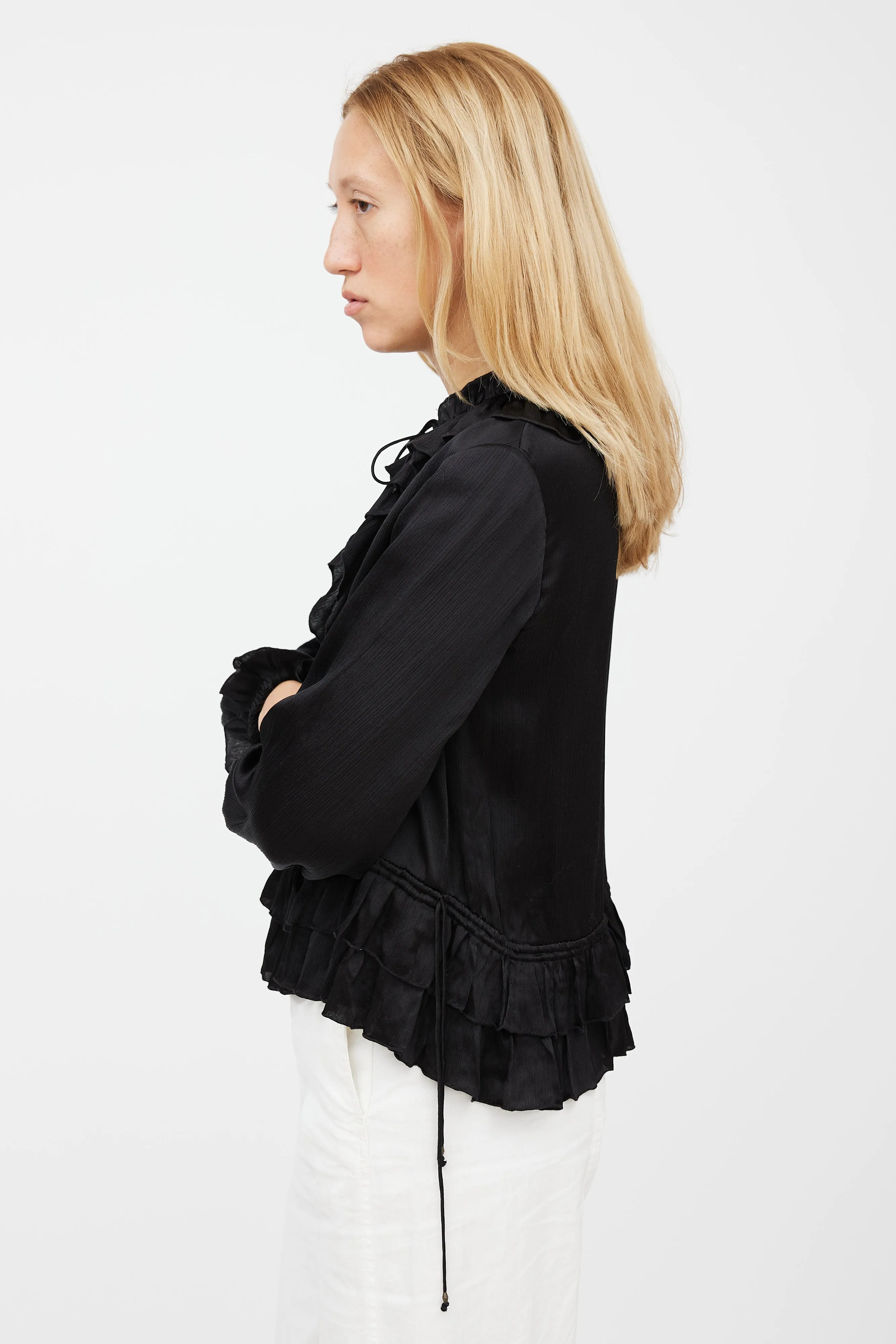 Black Silk Maisie Ruffled Blouse