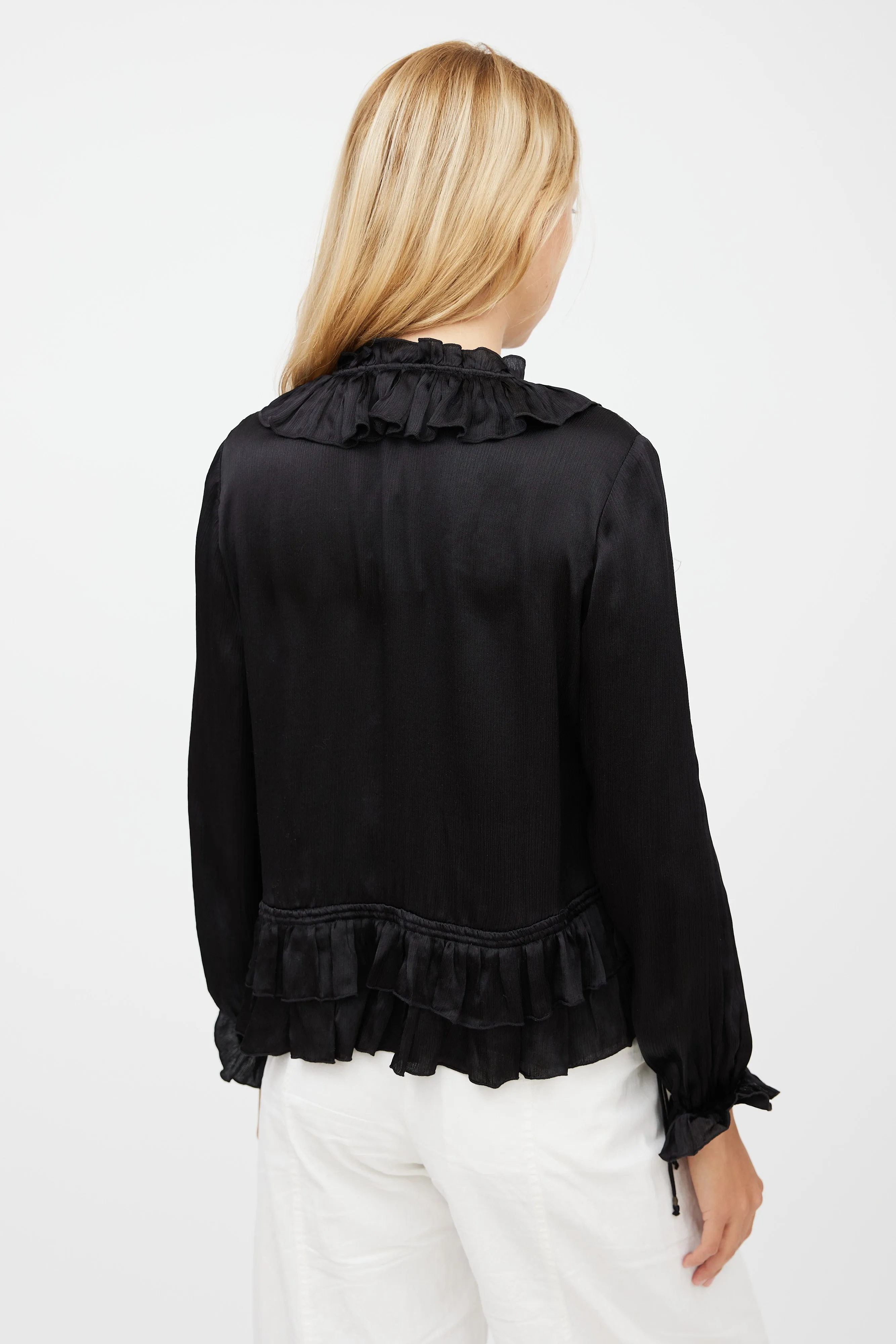 Black Silk Maisie Ruffled Blouse