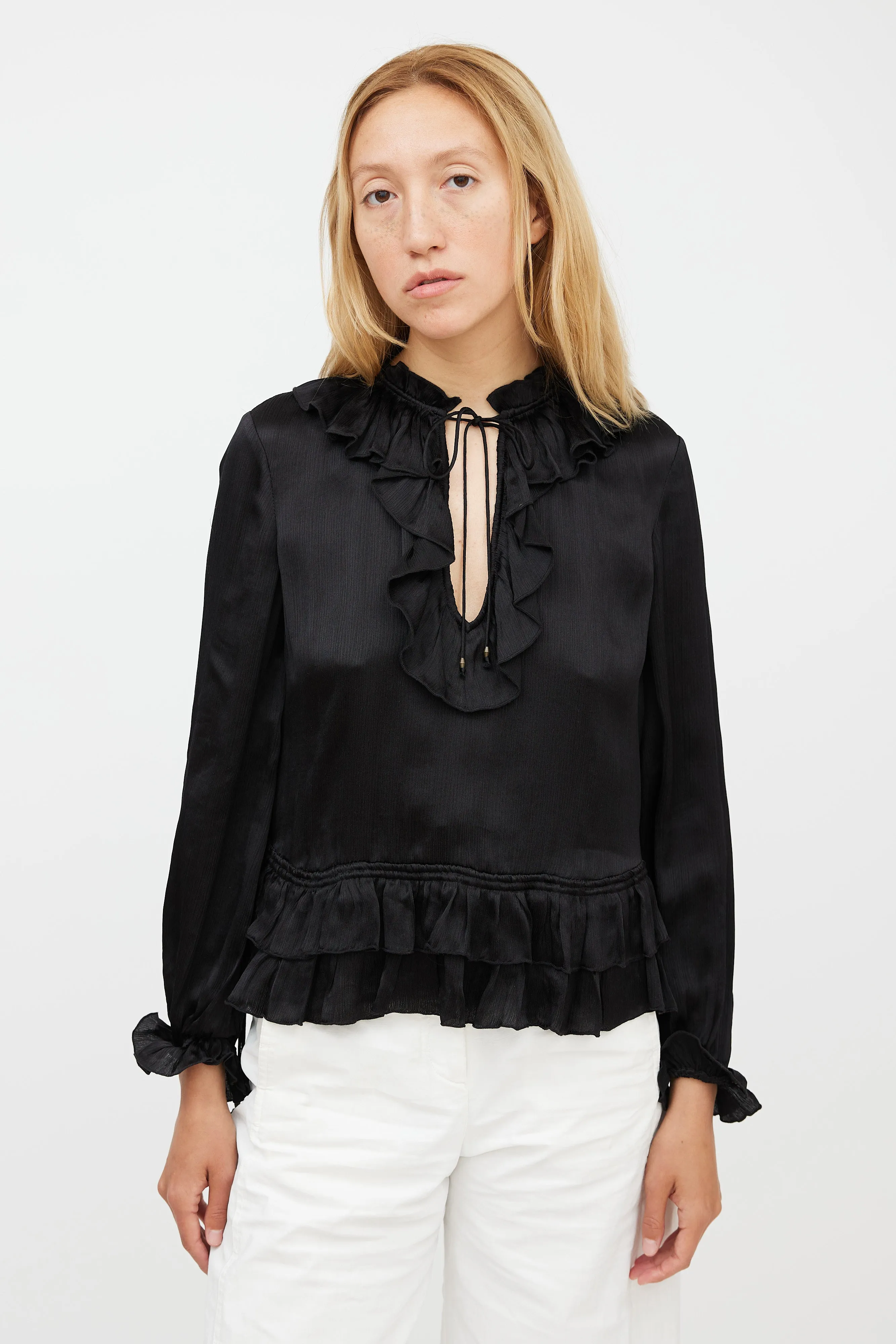 Black Silk Maisie Ruffled Blouse