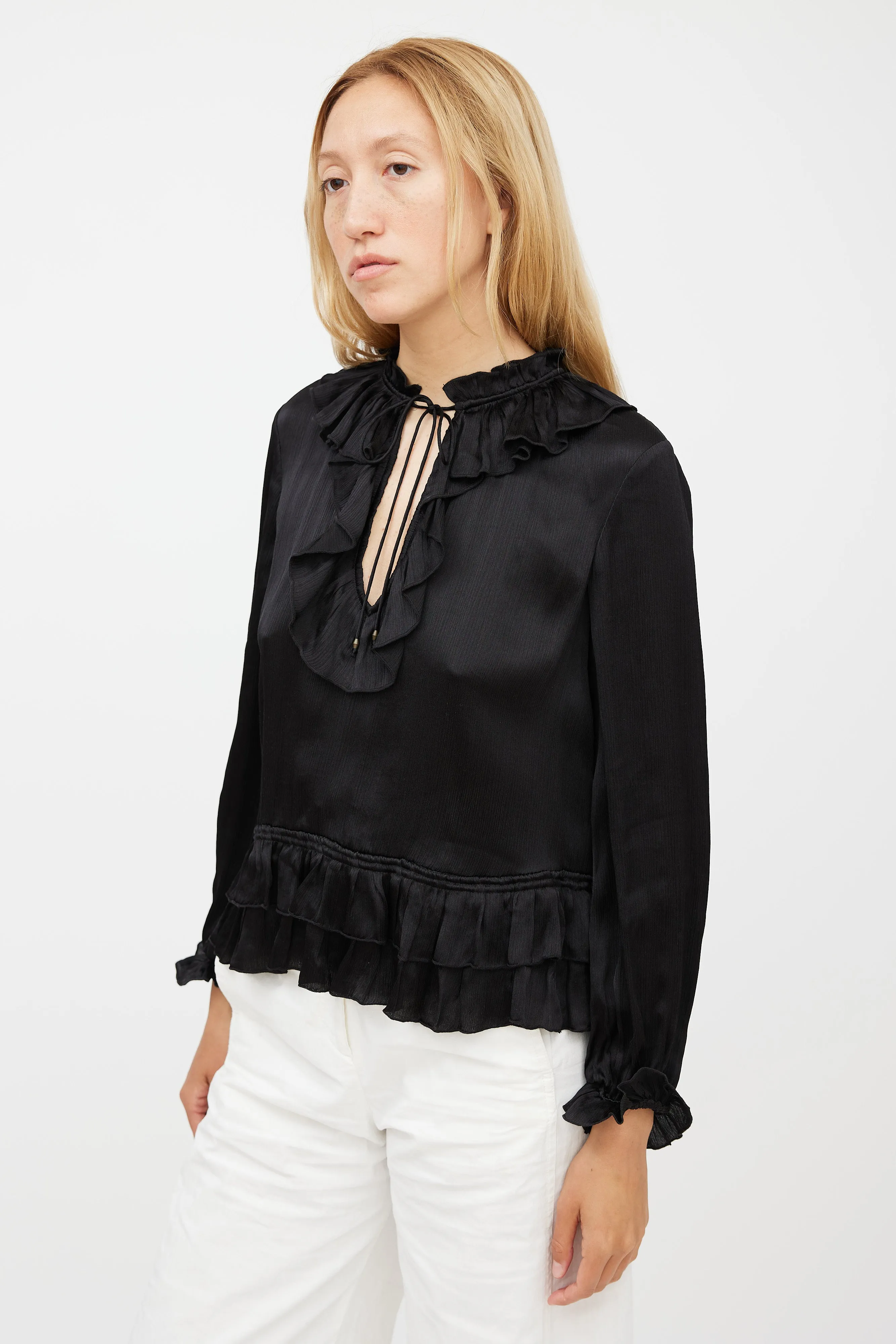 Black Silk Maisie Ruffled Blouse
