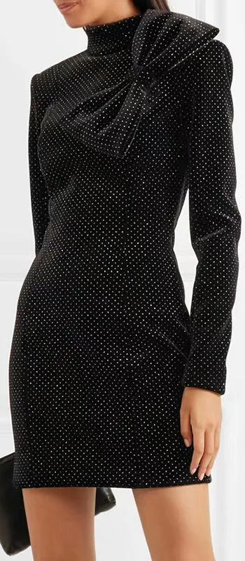 Bow-detailed glittered Velvet Mini Dress
