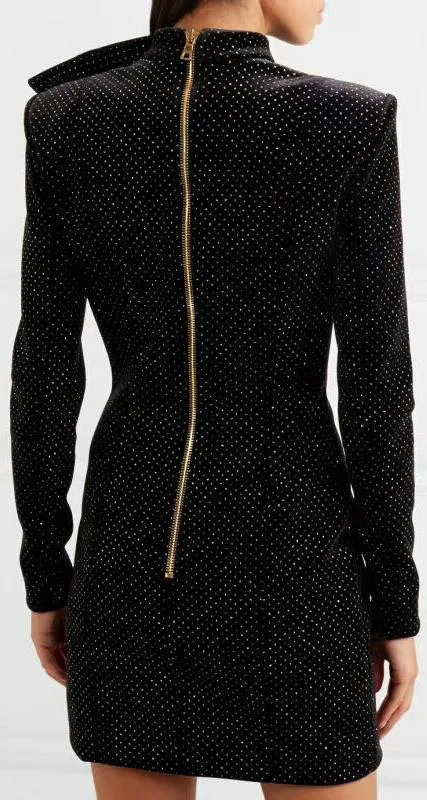 Bow-detailed glittered Velvet Mini Dress