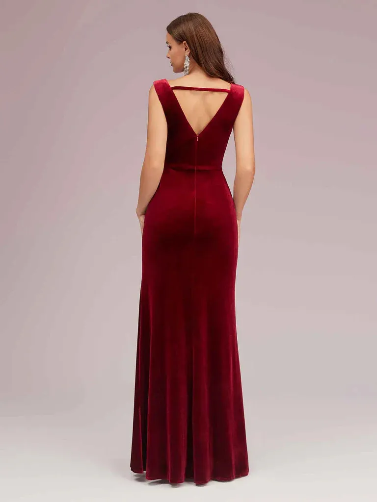 Bridesmaid Dresses V Neck Long Velvet Online With Slit