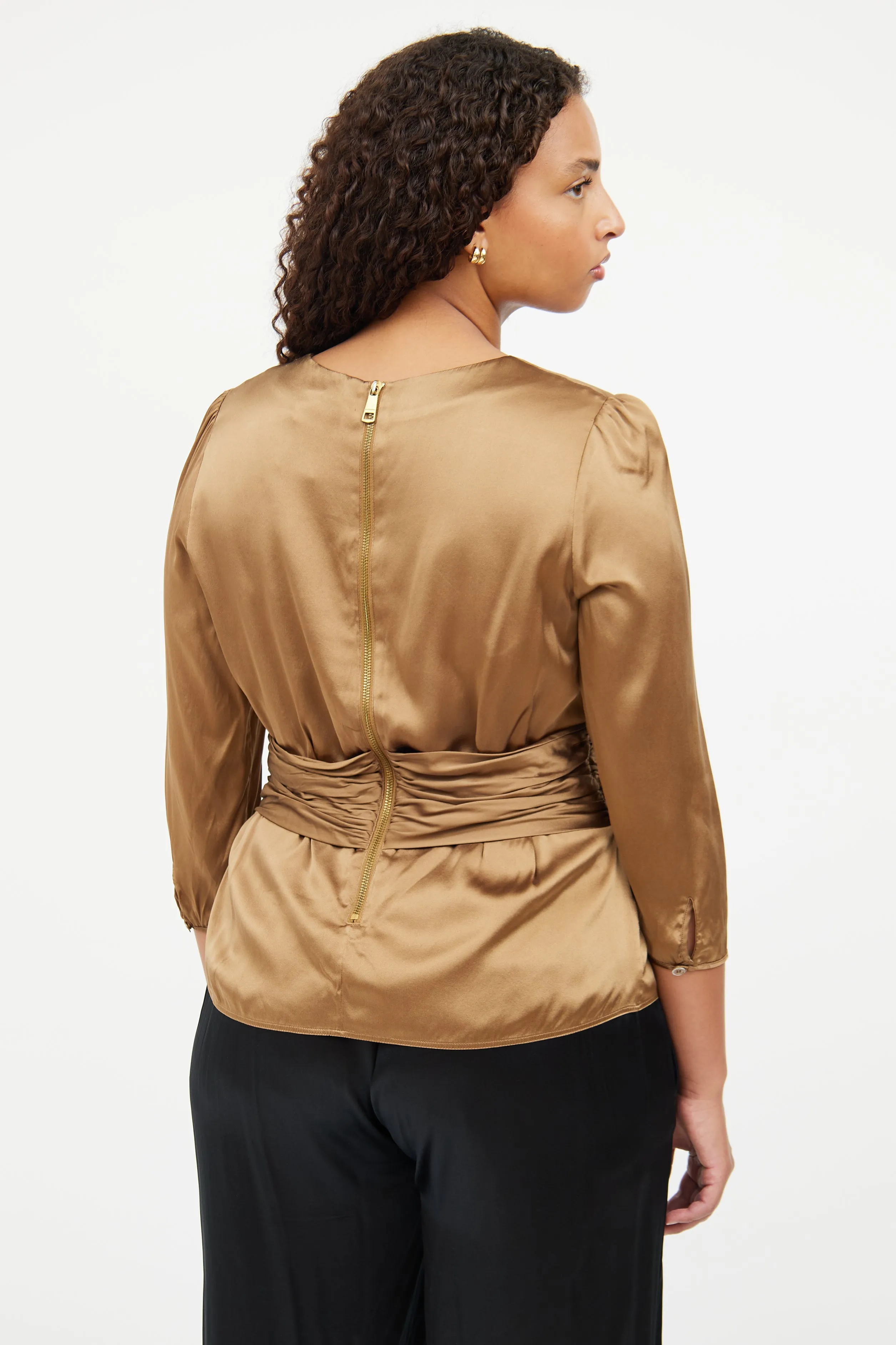 Bronze Silk Ruched Top
