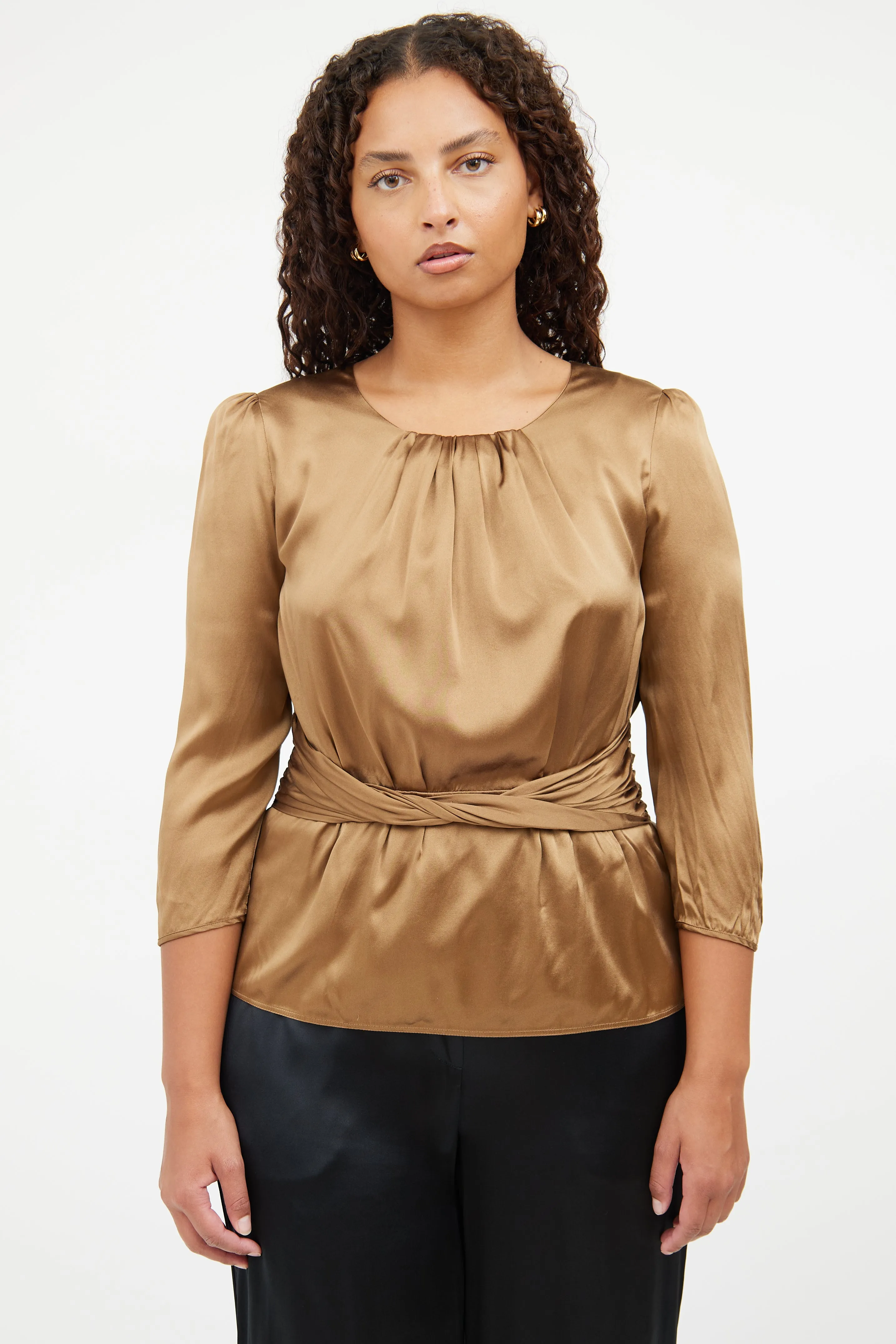Bronze Silk Ruched Top