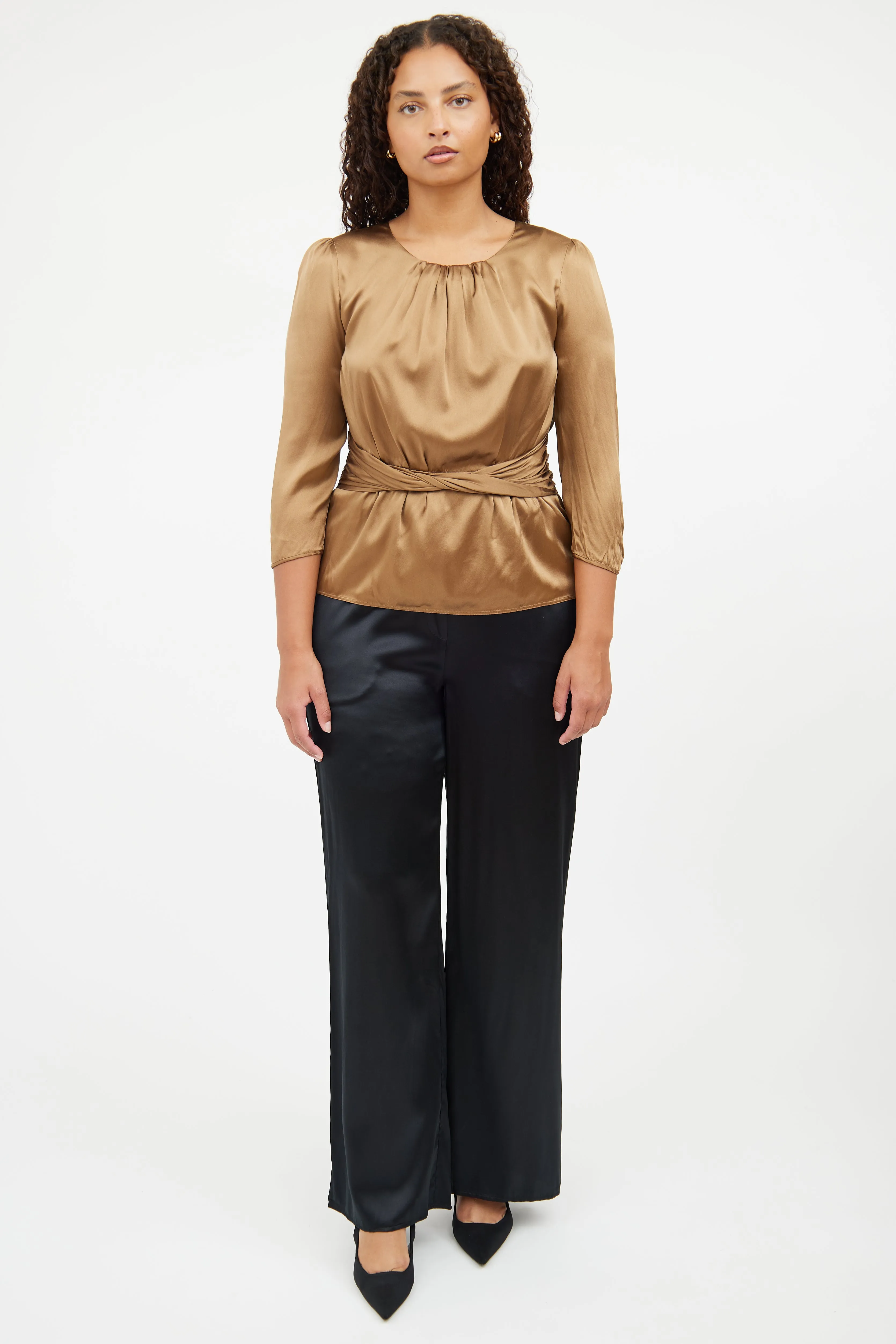 Bronze Silk Ruched Top