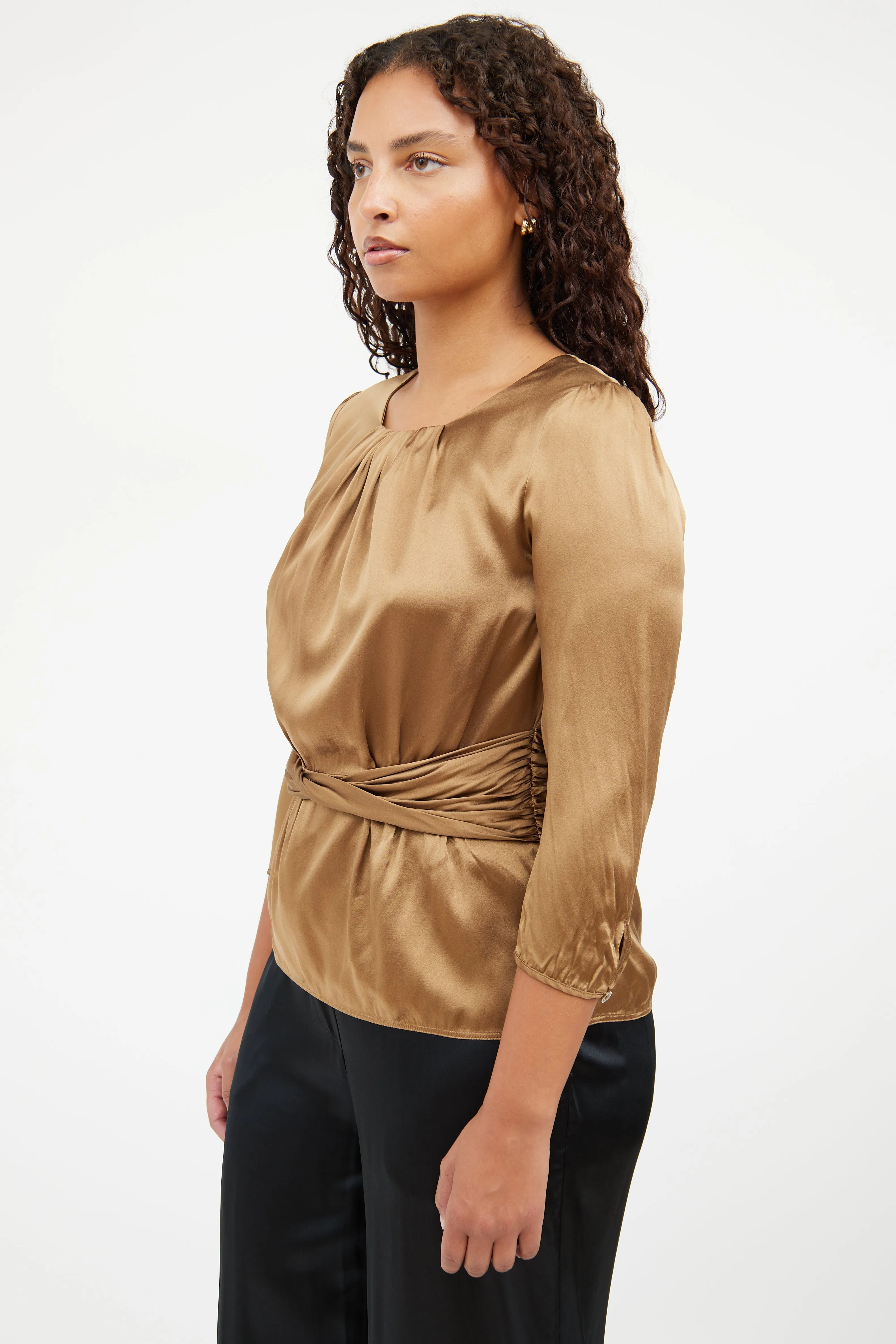 Bronze Silk Ruched Top