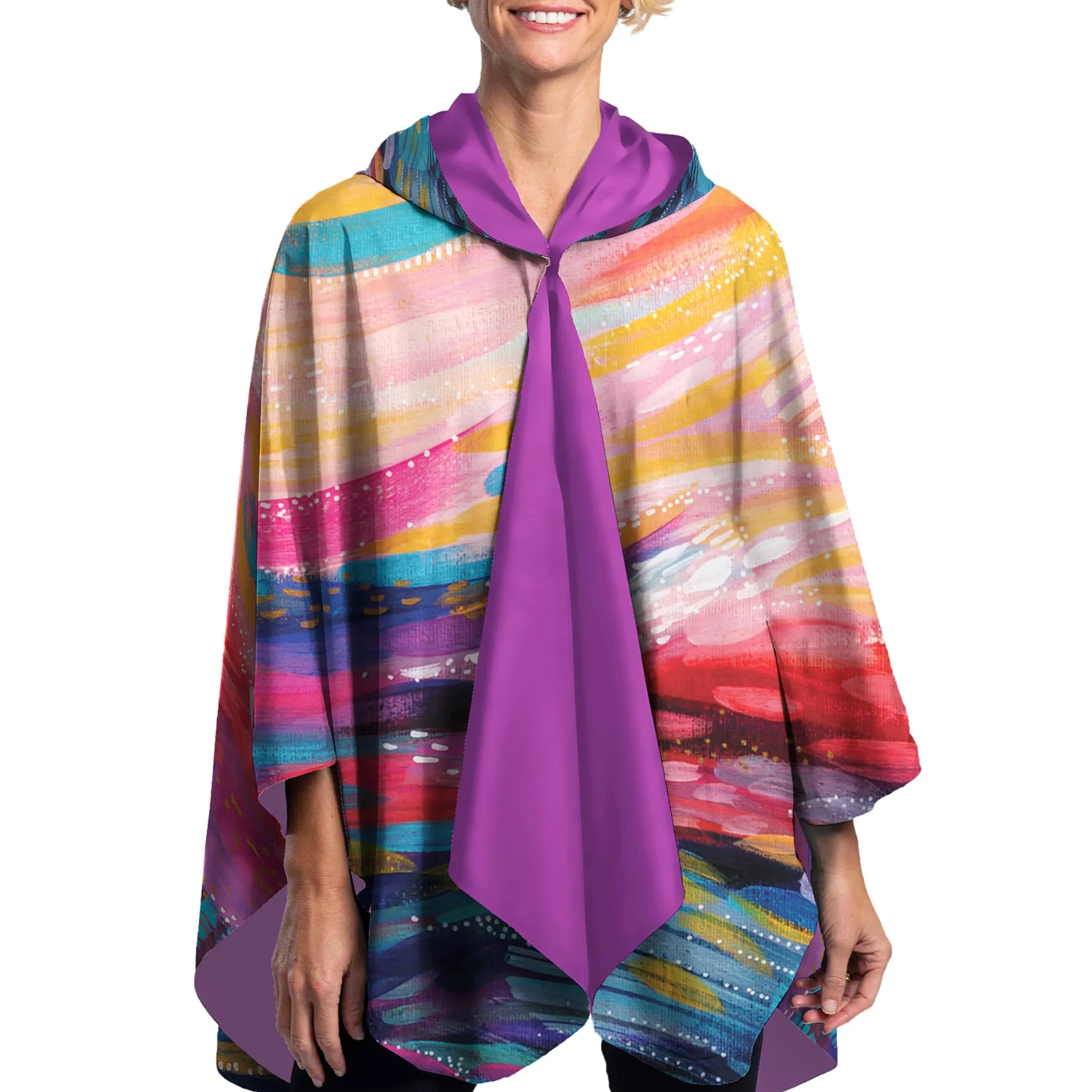 EttaVee Brush Strokes 90 Womens Rain Cape - Rainproof Breathable Rain Poncho