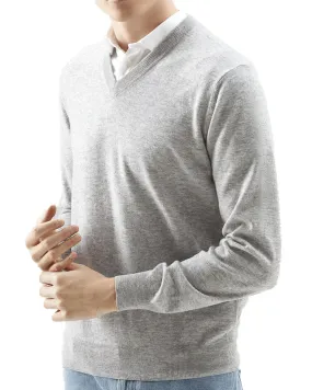 Grey V-Neck Cashmere Sweater