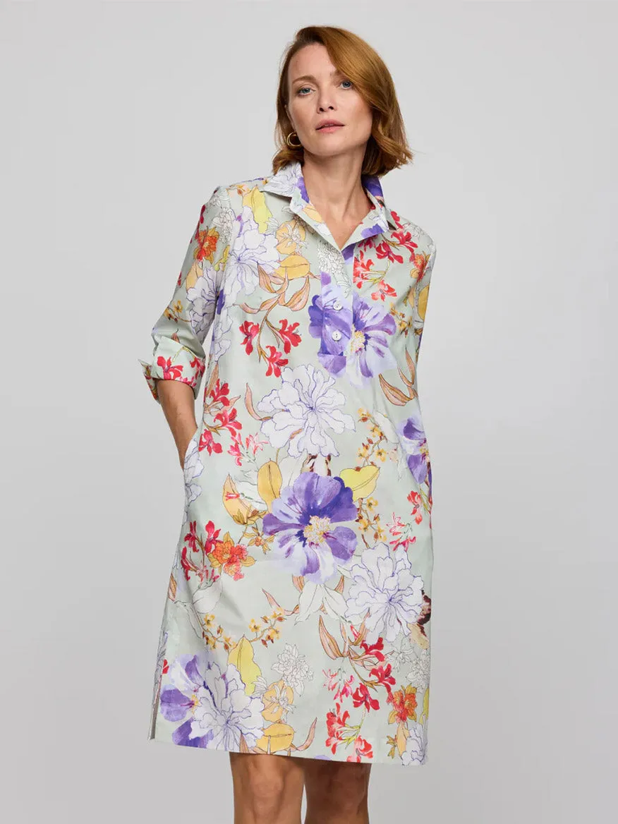 Hinson Wu Charlotte 3/4 Sleeve Watercolor Floral Dress in Neutral Combo