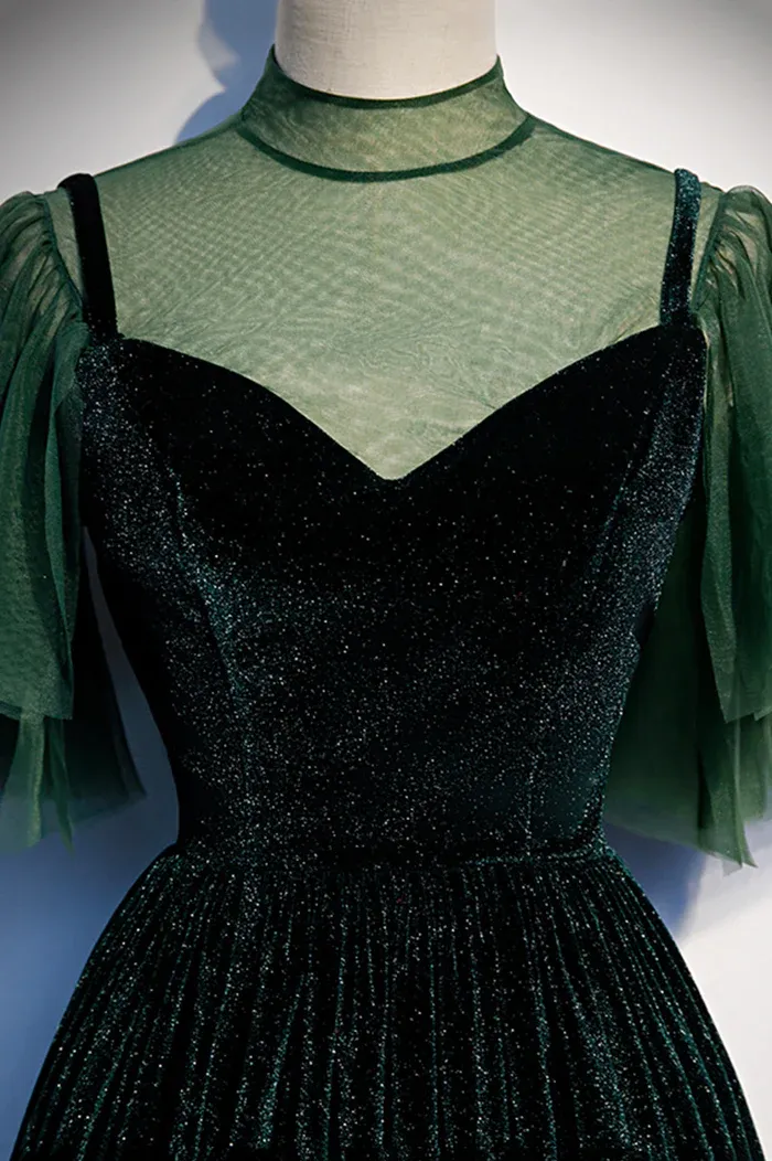 kamahe Green Velvet Long A-Line Prom Dress Evening Dresses