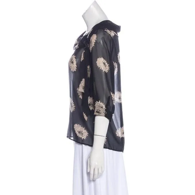 Max Mara Black Ivory Floral Design Vintage Blouse