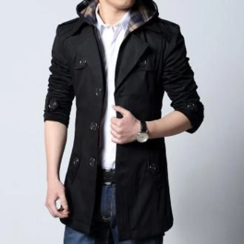 Mens Removable Hooded Trench Jacket