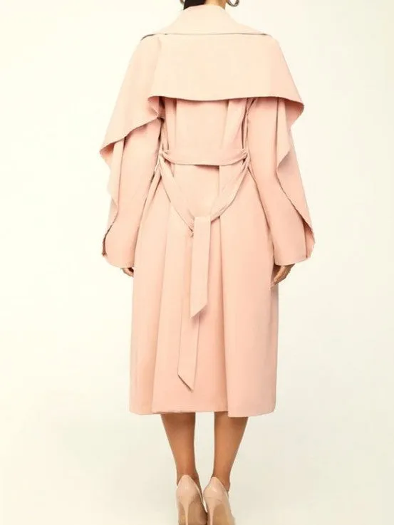 Modern Ruffles Long Sleeve Apricot Trench Coat - Ships in 24 Hrs
