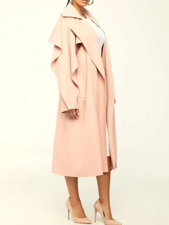 Modern Ruffles Long Sleeve Apricot Trench Coat - Ships in 24 Hrs
