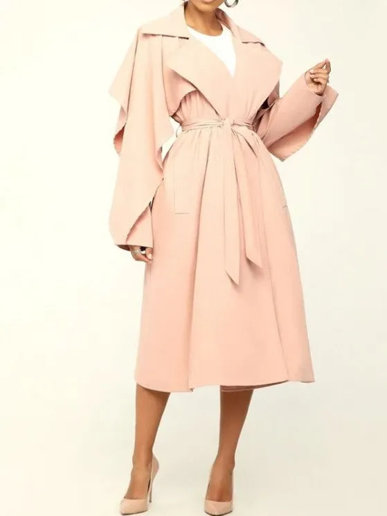 Modern Ruffles Long Sleeve Apricot Trench Coat - Ships in 24 Hrs