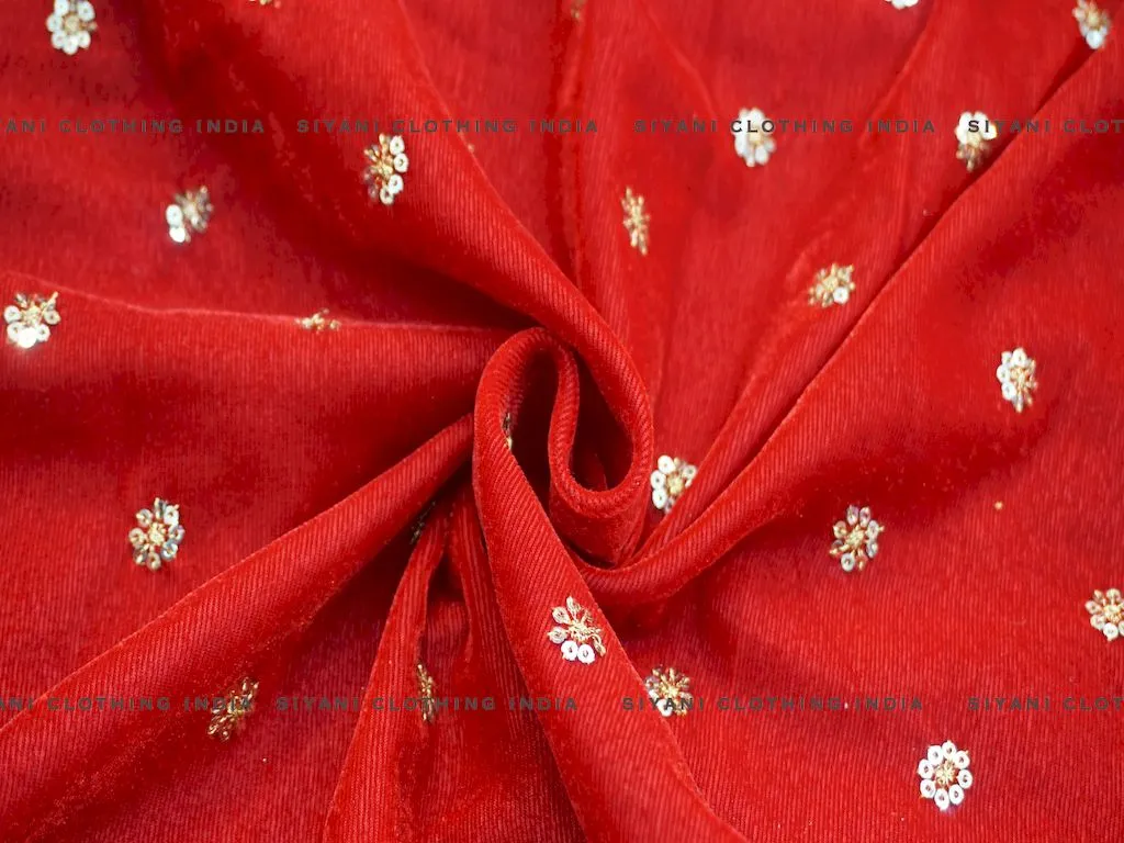 Red Floral Boota Sequins Embroidered Velvet Fabric