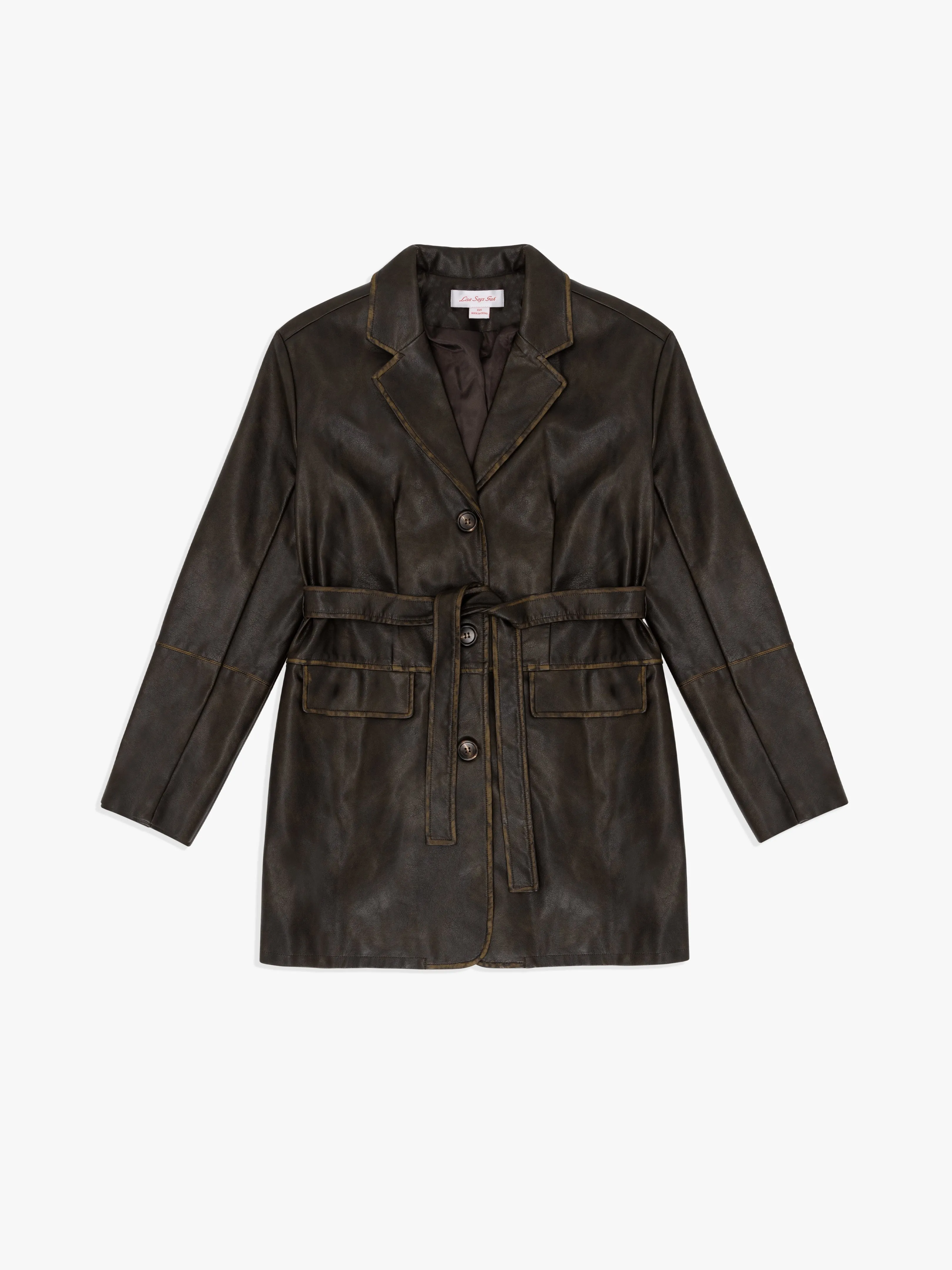 Sadie Leather Trench - Black Washed