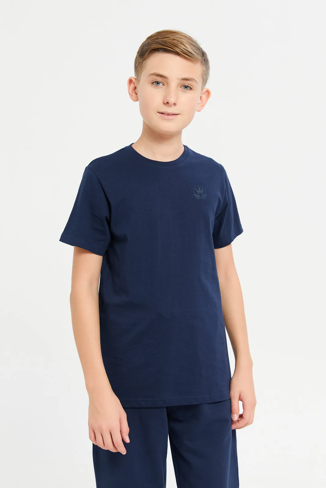 Senior Boys Blue And Navy Plain Short Sleeve T-Shirt (Pack of 2)