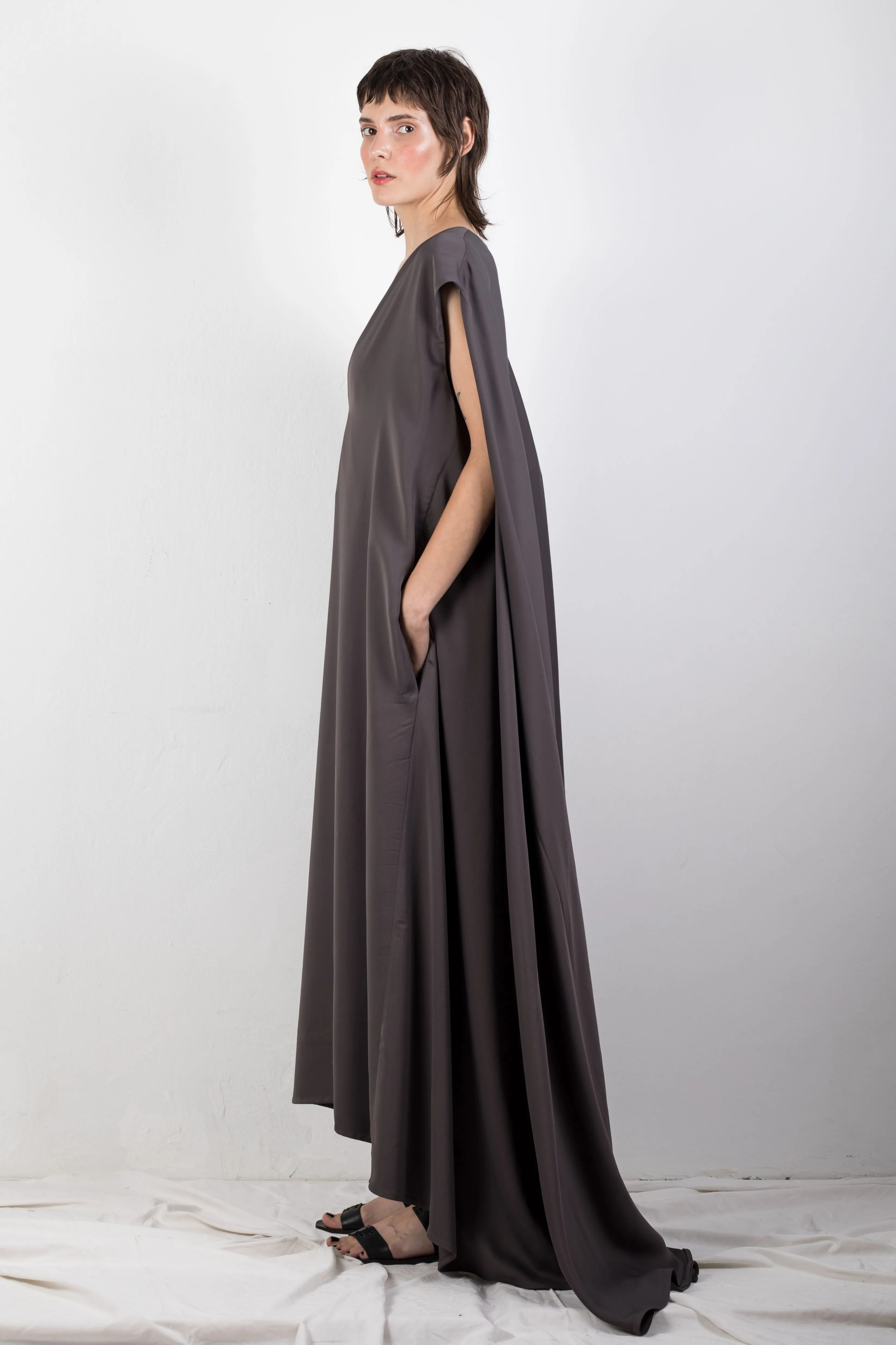 V-neck cupro dress