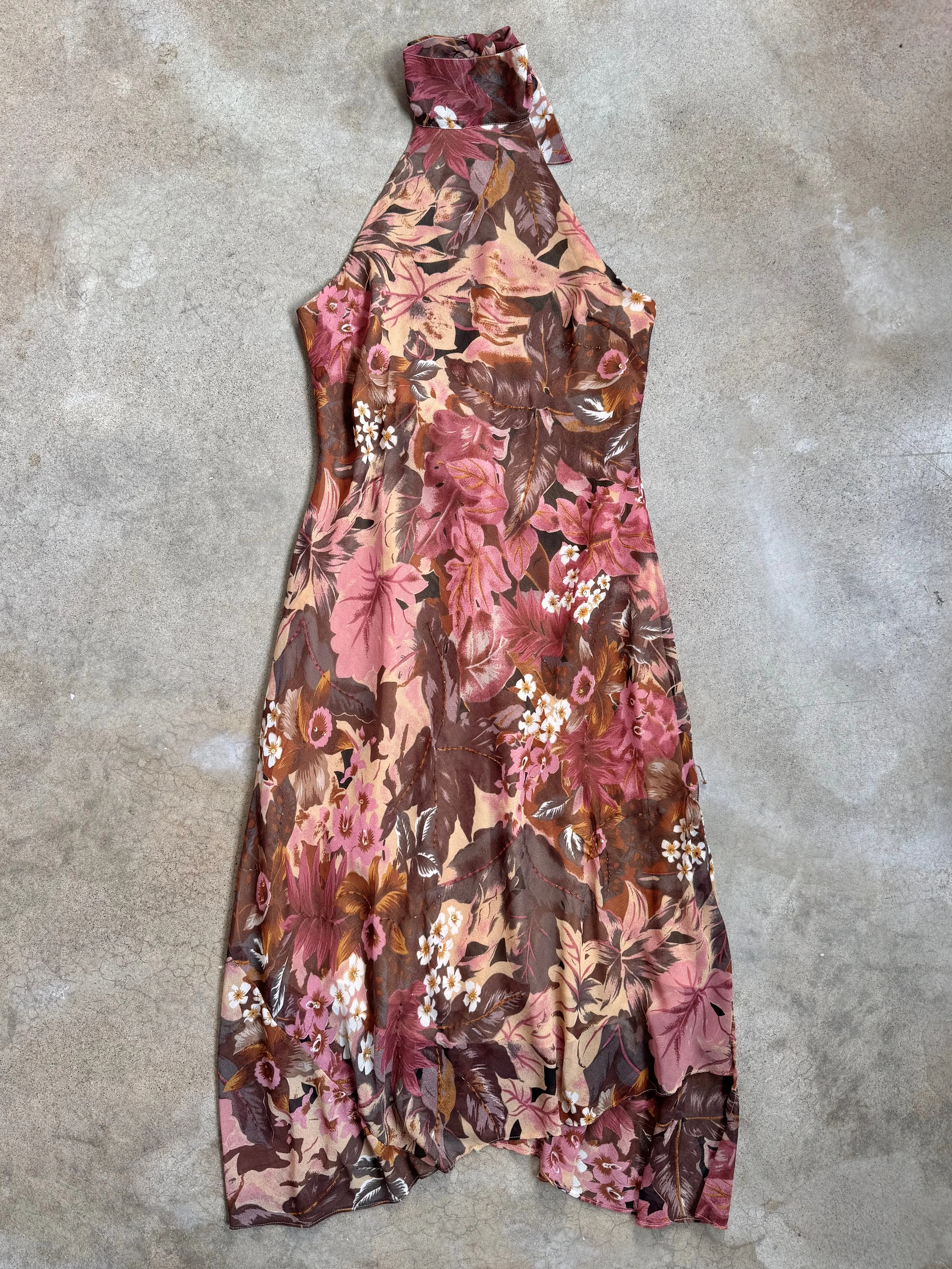 Y2K Floral Beaded Maxi Halter Dress (XL)